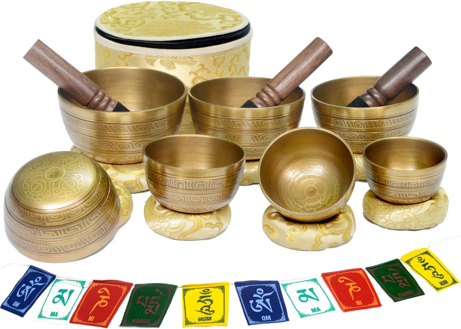 Amazon.com: Tibetan Singing Bowl Set of 7 Himalayan Bowl Vajra Engraved ...