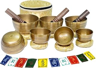 Tibetan Singing Bowl Set of 7 Himalayan Bowl Vajra Engraved Chakra bowl Authentic 7 metals Handmade in Nepal for Yoga, Chakra healing, Deep Relaxation Mindfulness