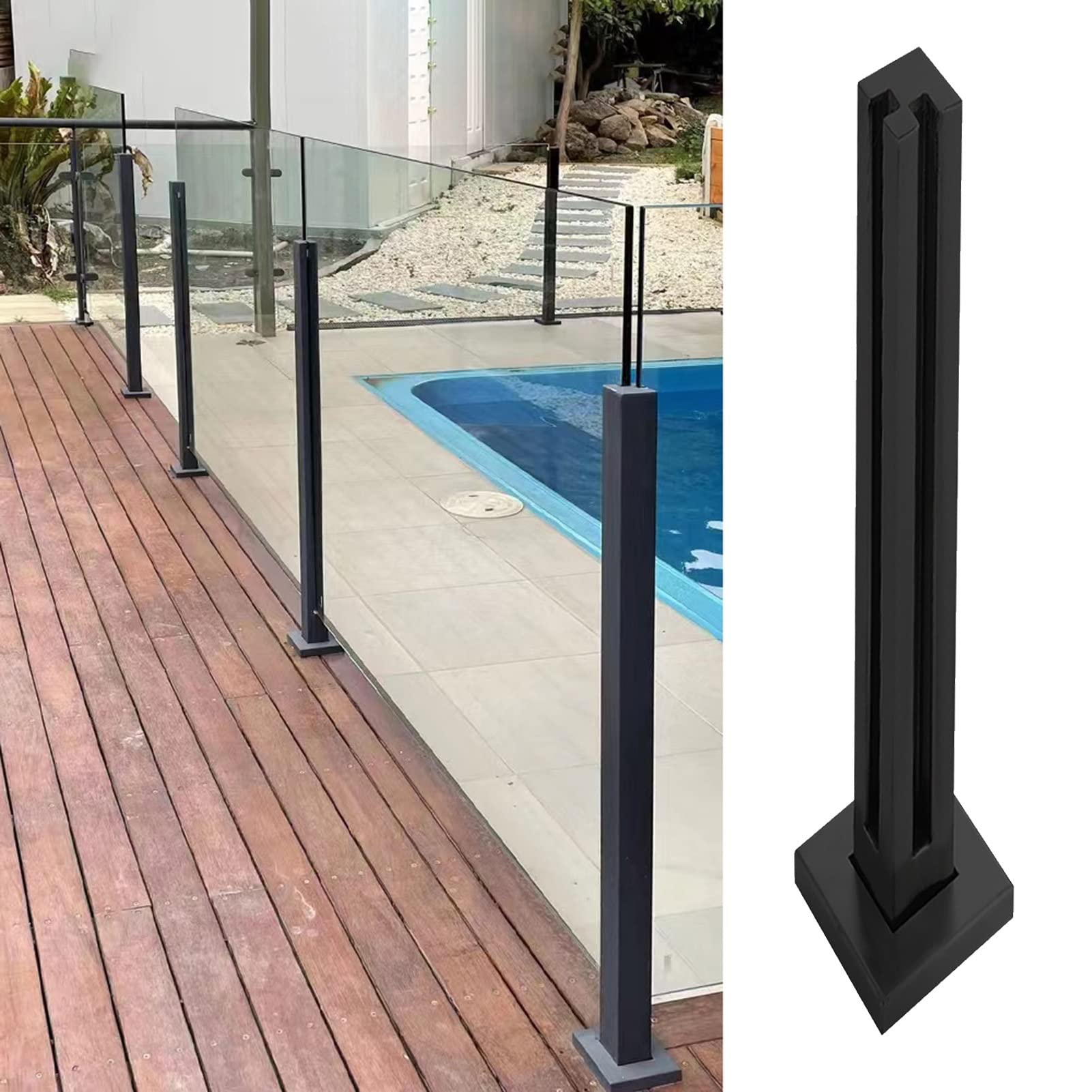 GHHVFEC Outdoor Glass Railing Post Kit - 37.4" Square Clamp For Decks Patios & Corridors Balustrade System With Screws,Corner Post-Height-105cm(41.3