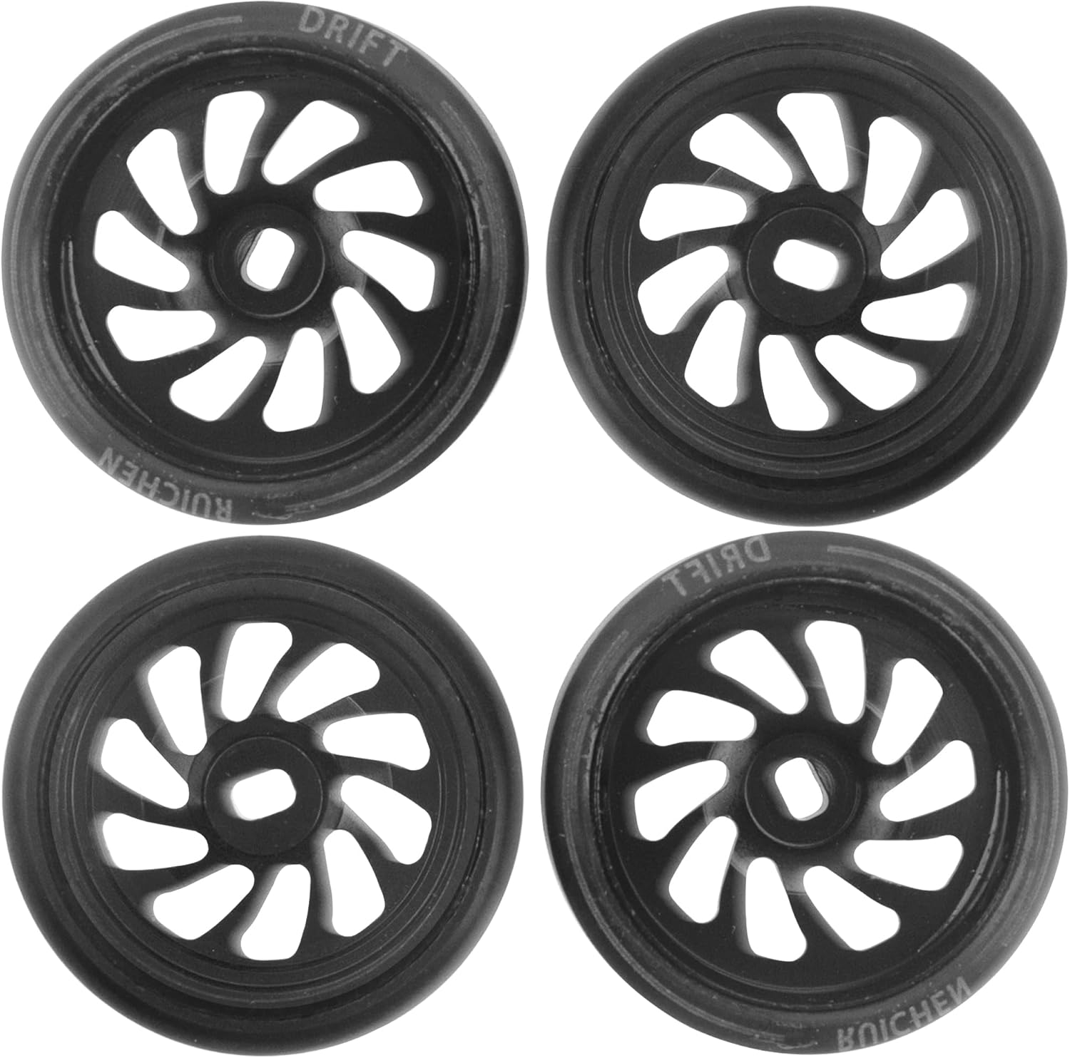 4PCS ShareGoo 1/28 RC Drift Wheels Metal Rims & Plastic 1/28 Drift Tires Compatible with 1/28 Wltoys K969 K989 P929 Kyosho Mini-Z Mini-Q RC Scale Drift Car (Black)