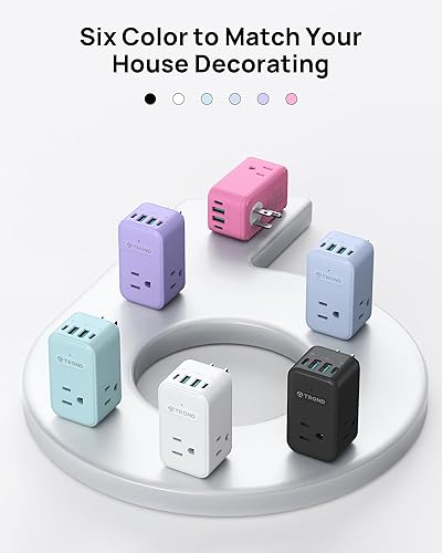 Miniatura 6 de TROND Extensor de salida con enchufe giratorio 360, divisor de 3 salidas de CA con 2 cargadores USB C PD de 20 W, adaptador de enchufe de pared USB,