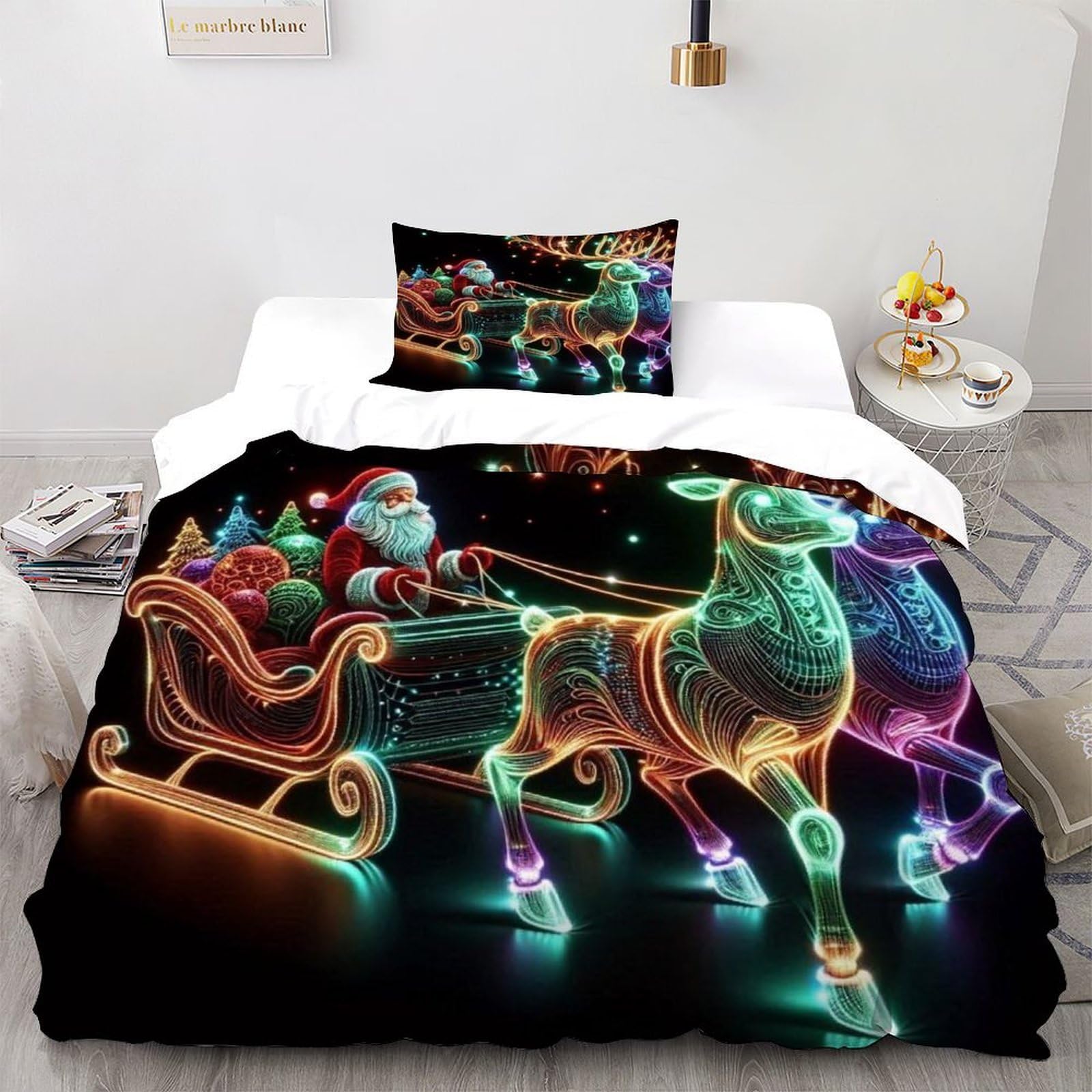 DICENOR Christmas Deer Bedding Set for Ultra Soft Reversible Christmas Theme Duvet Set 2 Piece for Children Teens And Adults -1 Pillow Shams, Single（135x200cm）