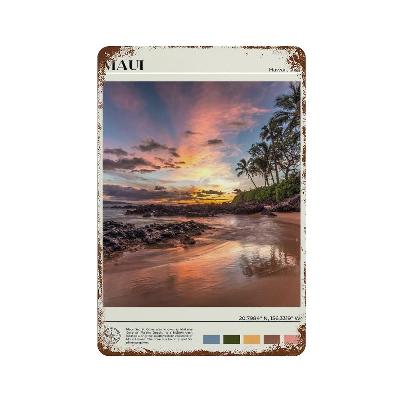 xiaoxiaoshen Real Photo Maui Decor Hawaii USA Wall Decor Art Metal Tin Poster Modern Home Decor Art Home Bar Shop Decorations Vintage Sign 30x20cm