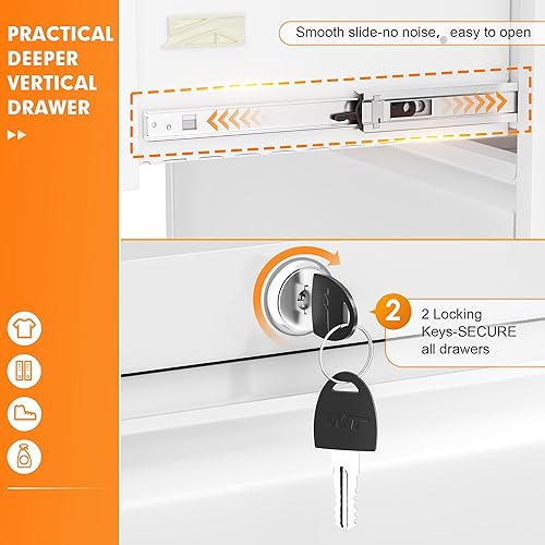 Miniatura 38 de INTERGREAT Archivador lateral de 4 cajones, archivador lateral blanco con cerradura, archivadores horizontales de acero metálico para oficina