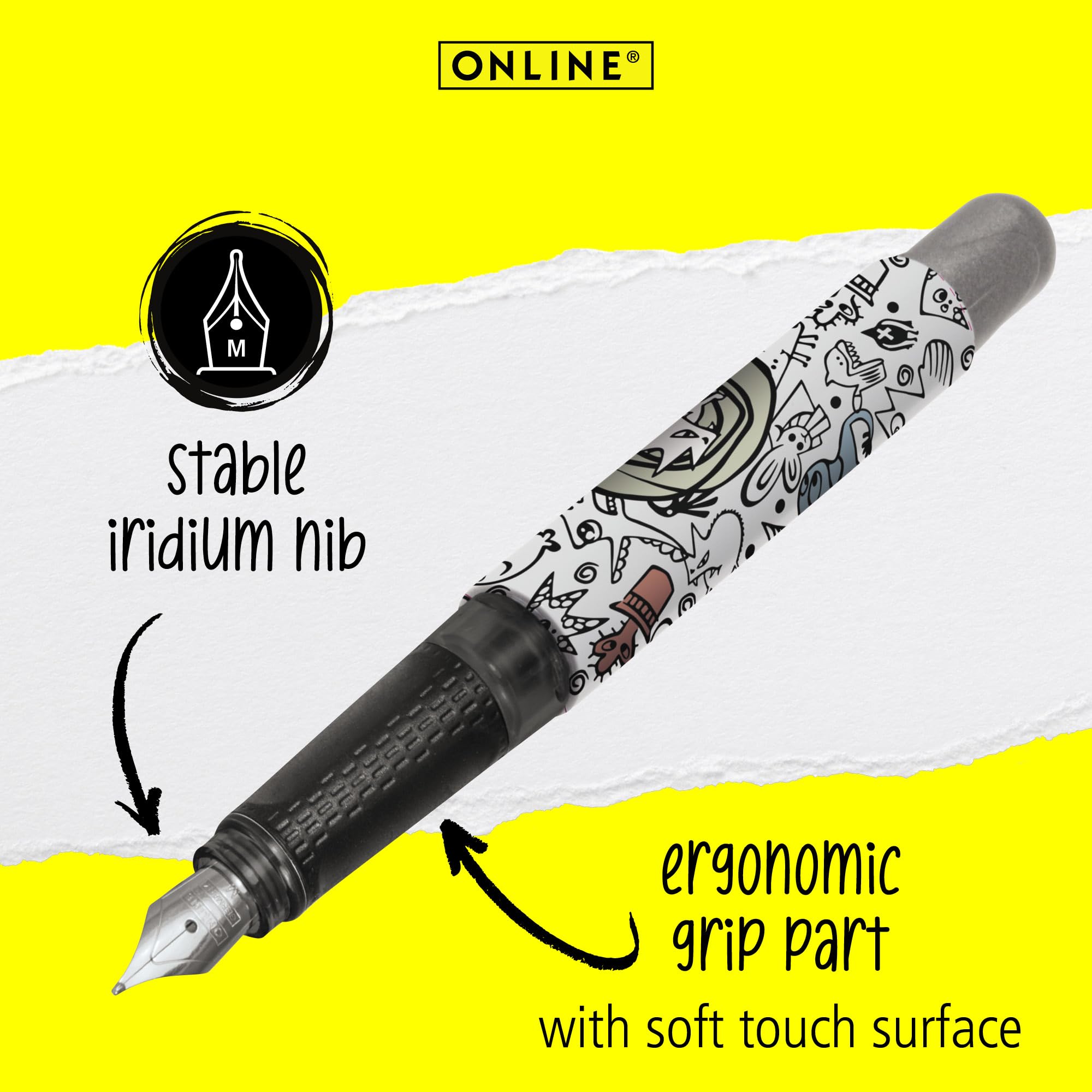 Online fountain pen College Angry Animals, ink fountain pen for right-handers, ergonomic grip, high-qual. iridium nib medium - Image 2
