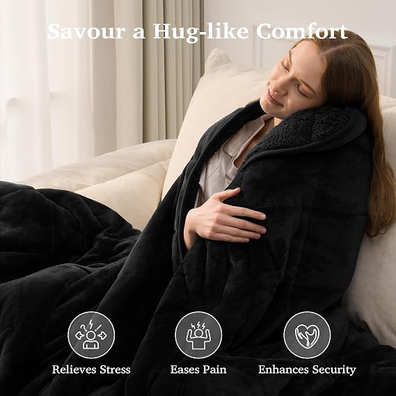 Sivio Sherpa Fleece Weighted Blanket for Adult, 15lbs Heavy Fuzzy Throw Blanket with Soft Plush Flannel, Reversible Twin-Size Super Soft Extra Warm Cozy Fluffy Blanket, 48x72 Inch Dual Sided Black