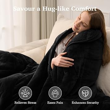 Sivio Sherpa Fleece Weighted Blanket for Adult, 15lbs Heavy Fuzzy Throw Blanket with Soft Plush Flannel, Reversible Twin-Size Super Soft Extra Warm Cozy Fluffy Blanket, 48x72 Inch Dual Sided Black