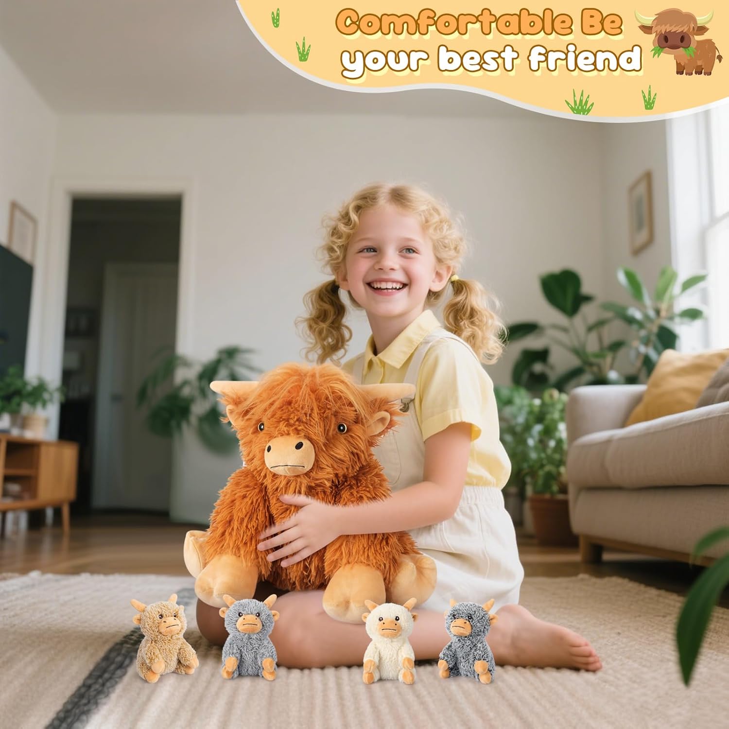 5-in-1 Highland Cow Stuffed Animals with Babies Inside, 5PC Set Highland Cow Plush Mommy & 4 Babies, Soft Pillow Plushies Decor, Cute 3 to 8 Year Old Girl Gifts, Imaginative Play Toy (Cows) - Image 5