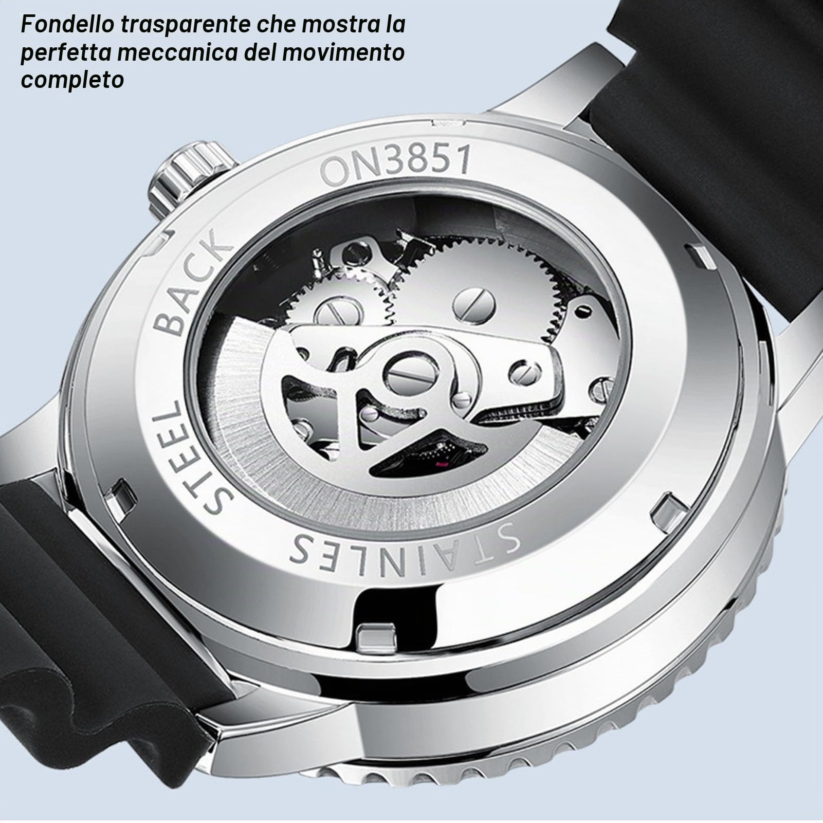 Orologio Cronografo da Uomo, Impermeabile Orologio Analogico, Lunetta Girevole Orologio Analogico, Carica Automatica Orologio da Polso da Uomo - Display Luminoso e Datario (Blu