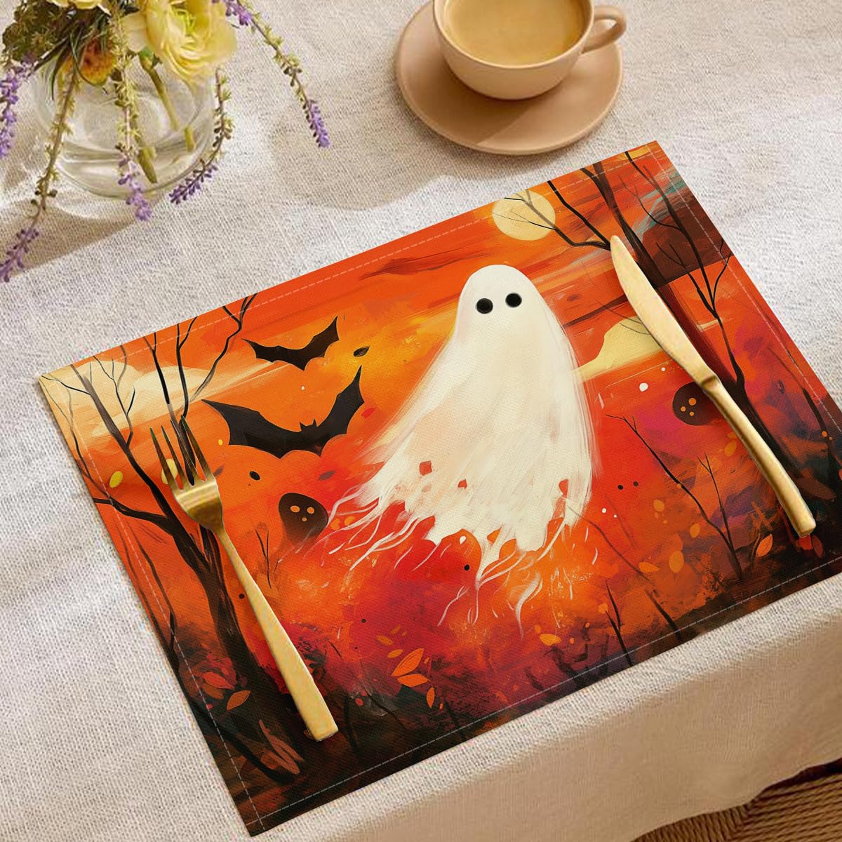 Set de table Halloween fantôme lavable pour éviter les taches de fête