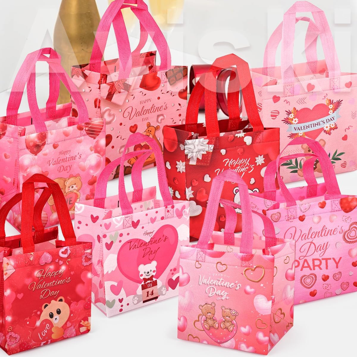 8PCS Happy Valentine's Day Reusable Gift Bags With Handles - Multifunctional Non-Woven Treat Goodie Bags for Gifts Wrapping, Party Supplies, 7.9 7.9 5.9inch - Image 7