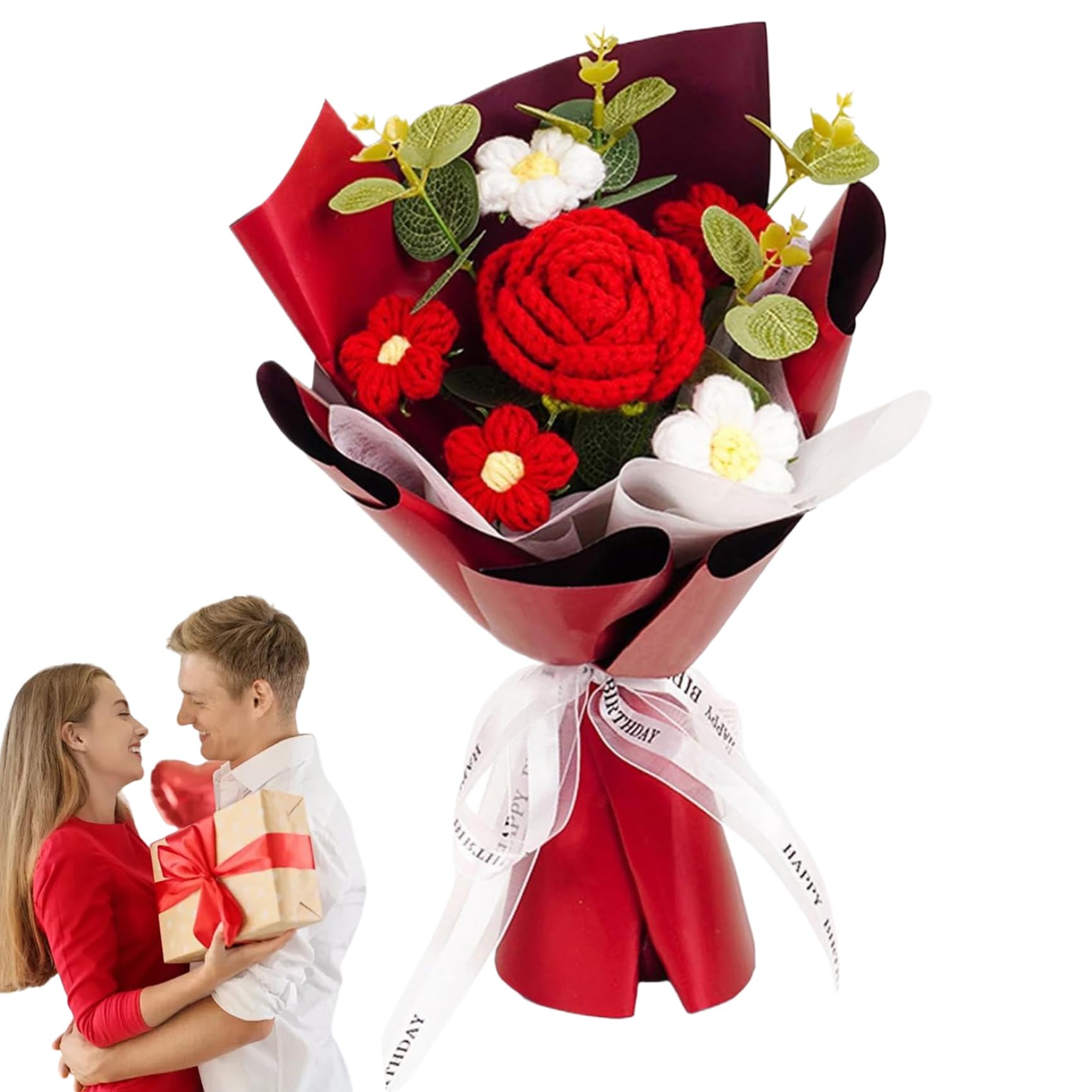 Fleurs au crochet et bouquet romantique exquise Saint-Valentin pour témoigner votre amour
