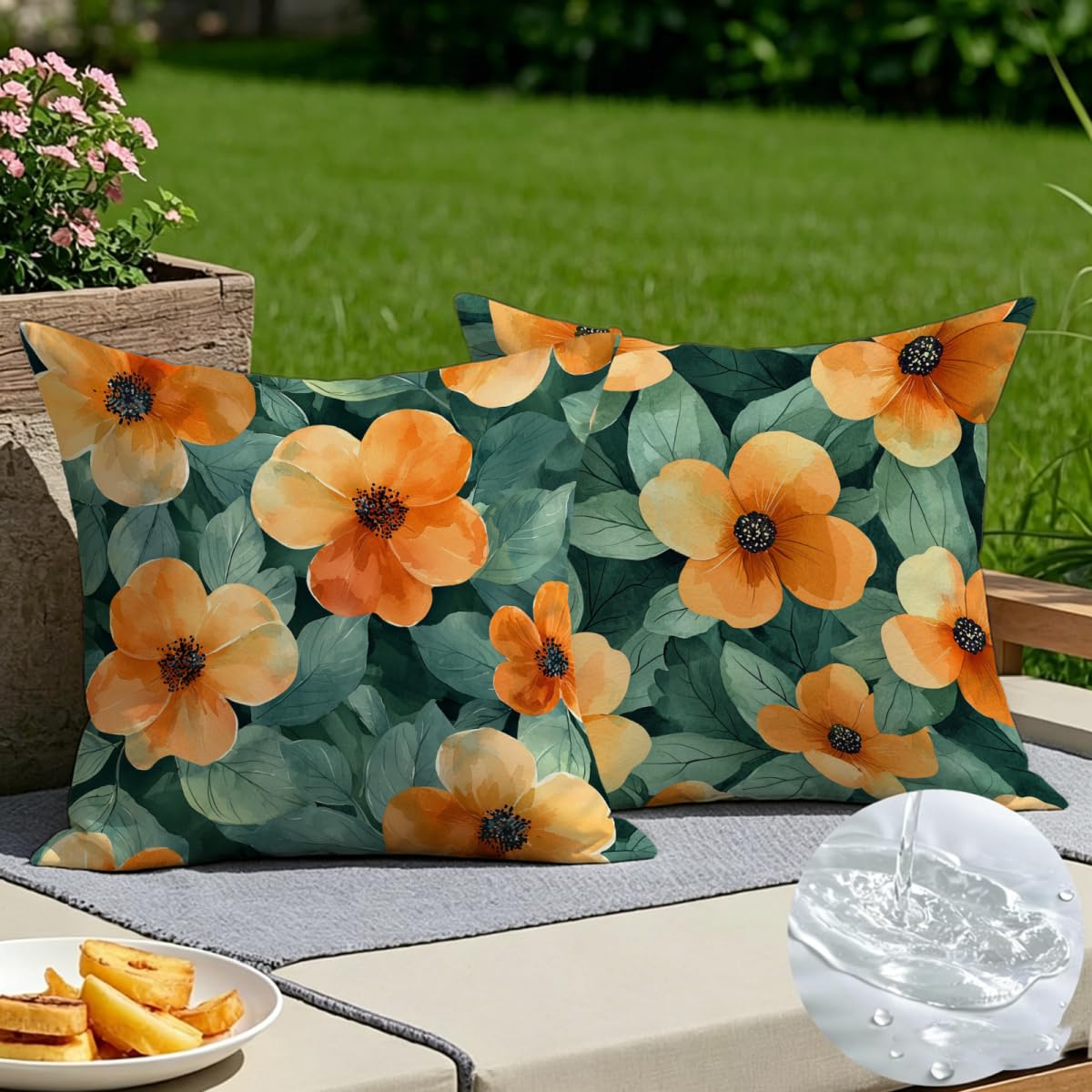 Housse de coussin fleur en lin haut de gamme 55x55 cm motif floral double face 1616