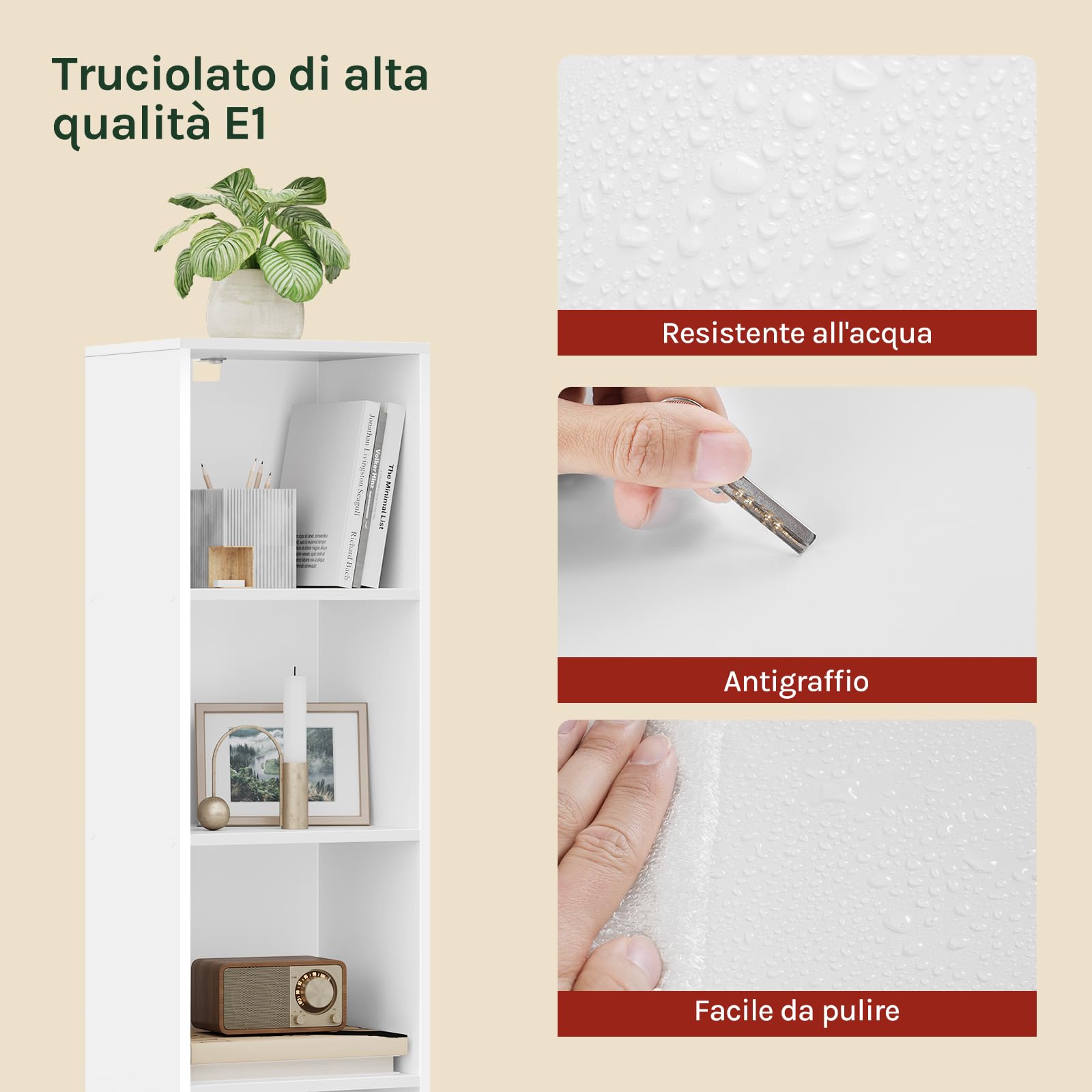 WOLTU Libreria Verticale a 6 Cubi, Scaffale Alto e Stretto a Colonna, Porta CD e Libri, Mobile Bianco Moderno per Camera, Soggiorno e Ufficio, 30x24x158,5cm SK003ws6