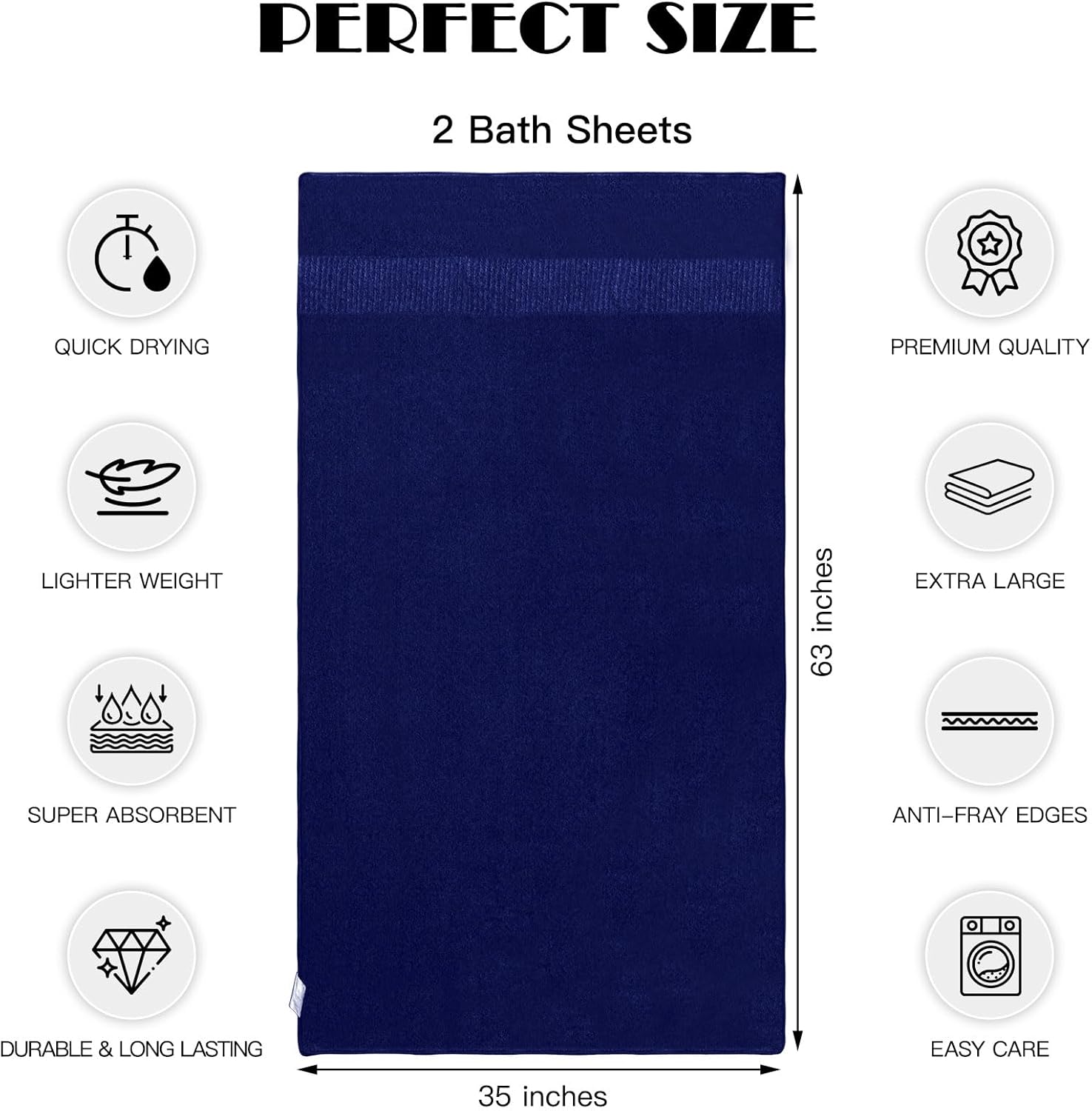 SEISSO Bath Towels Set Extra Large 63 x 35 in, Oversized Bath Sheets 70% Polyester 30% Viscose Fiber from Bamboo, Ultra Soft Absorbent Quick Dry Shower Towel for Bathroom Hotel Pool SPA Gym, 2 Pack