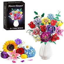 Flower Bouquet Building Block Set, Artificial Rose and Sunflower Arrangement, Romantic Gift for Valentine s Day, Anniversary and Birthday, Creative Everlasting Flower Decor