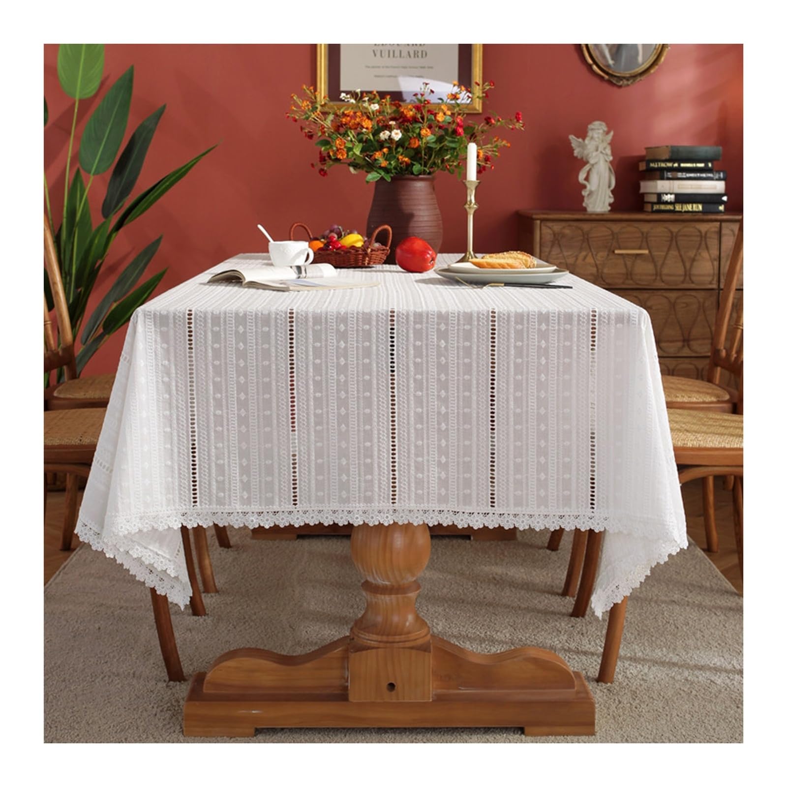 Nappe en dentelle brodée ajourée KnSam blanche 120x120 de style raffiné