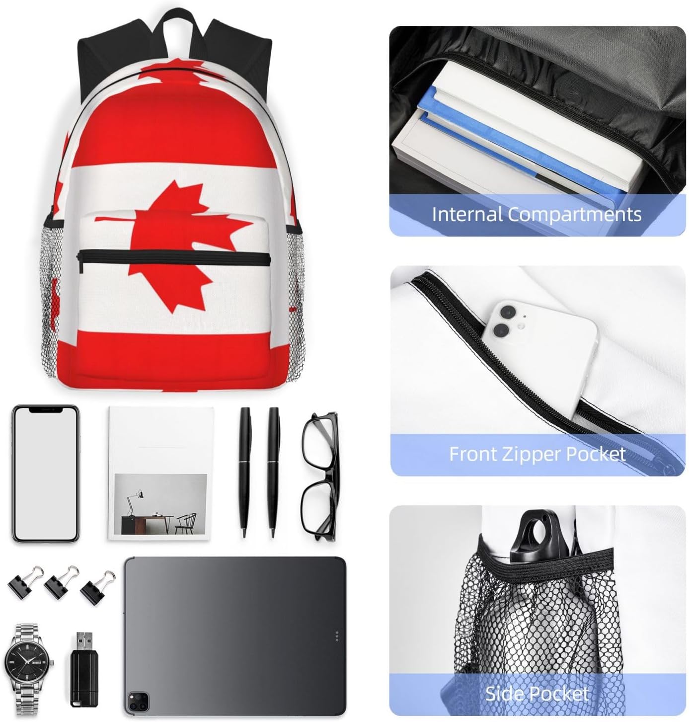 Canadian flag Backpack Large Sports Bag, Best for Basketball, Soccer, Volleyball, Swim, Gym, Travel