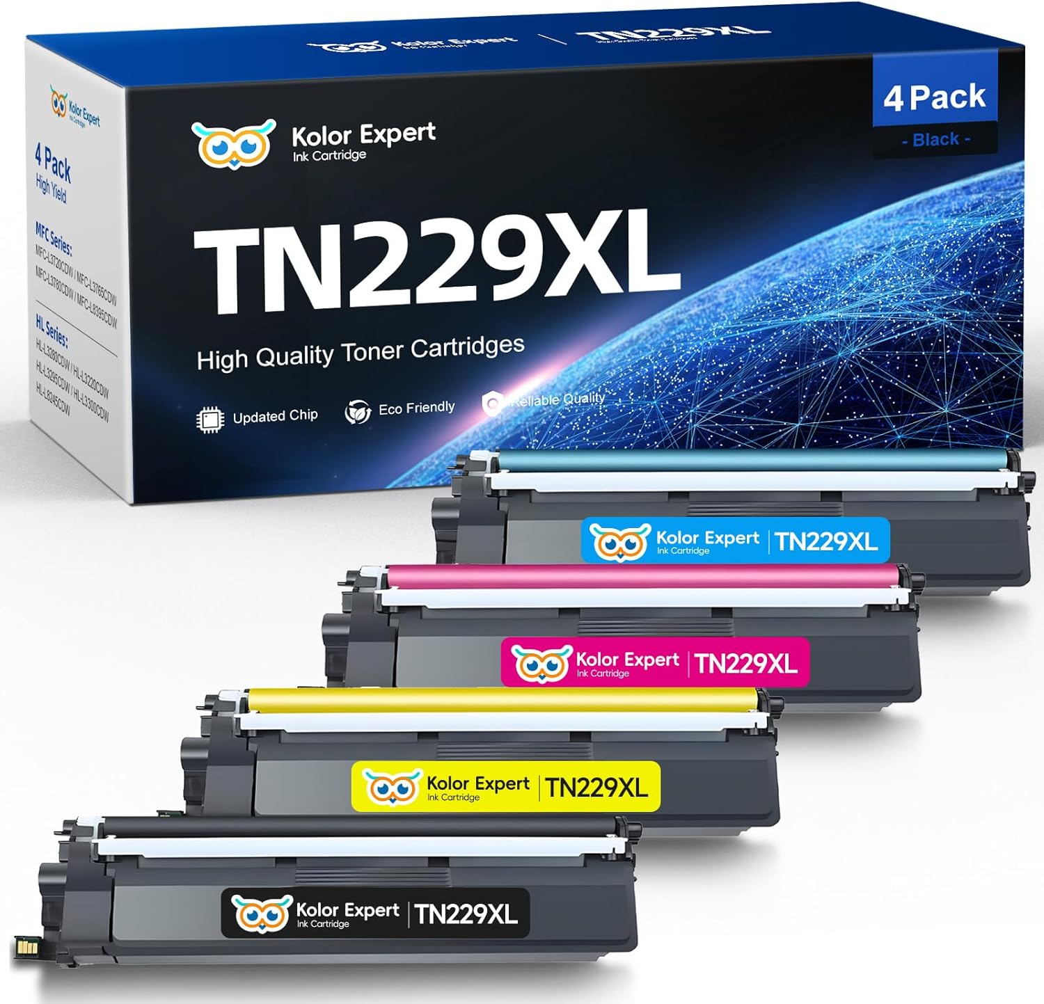 TN229 TN229XL Toner Cartridge Compatible with Brother MFC-L3780CDW HL-L3280CDW HL-L3220CDW MFC-L3720CDW HL-L3295CDW HL- L3300CDW HL-L8245CDW Printers(4 Pack)