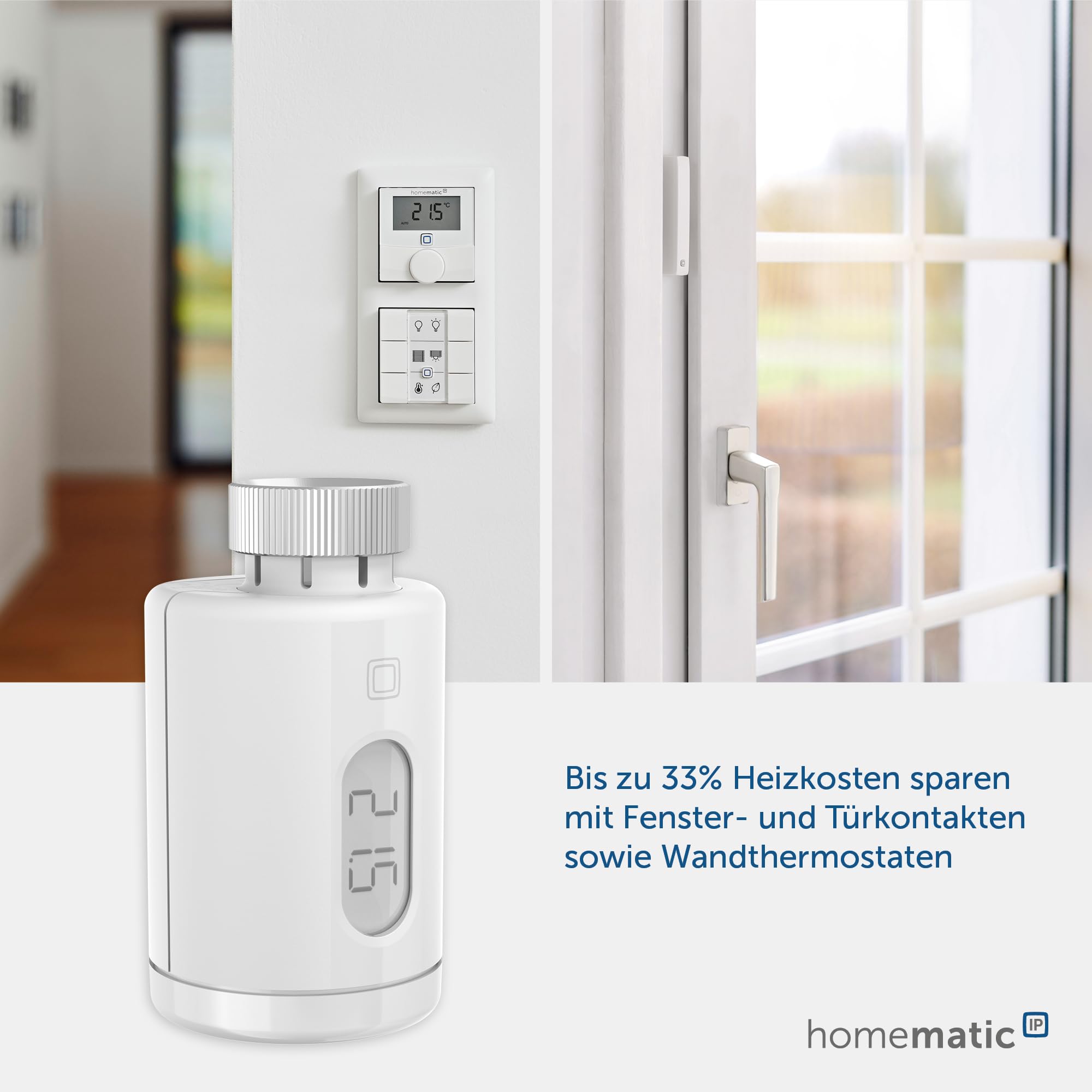 Homematic IP Smart Home termostat grzejnikowy – czysty, cyfrowy termostat, ogrzewanie, sterowanie za pomocą aplikacji, Alexa, Google Assistant, łatwa instalacja, oszczędność energii, 161046A0
