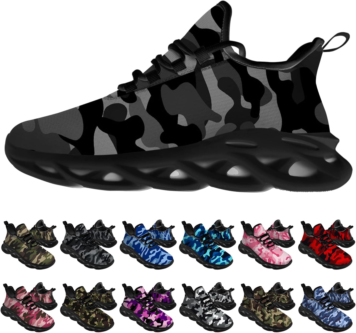 Ciadoon Camo Shoes for Men Women Camouflage Road Running Shoes Sport Walking Tennis Athletic Sneakers Gifts for Boy Girl