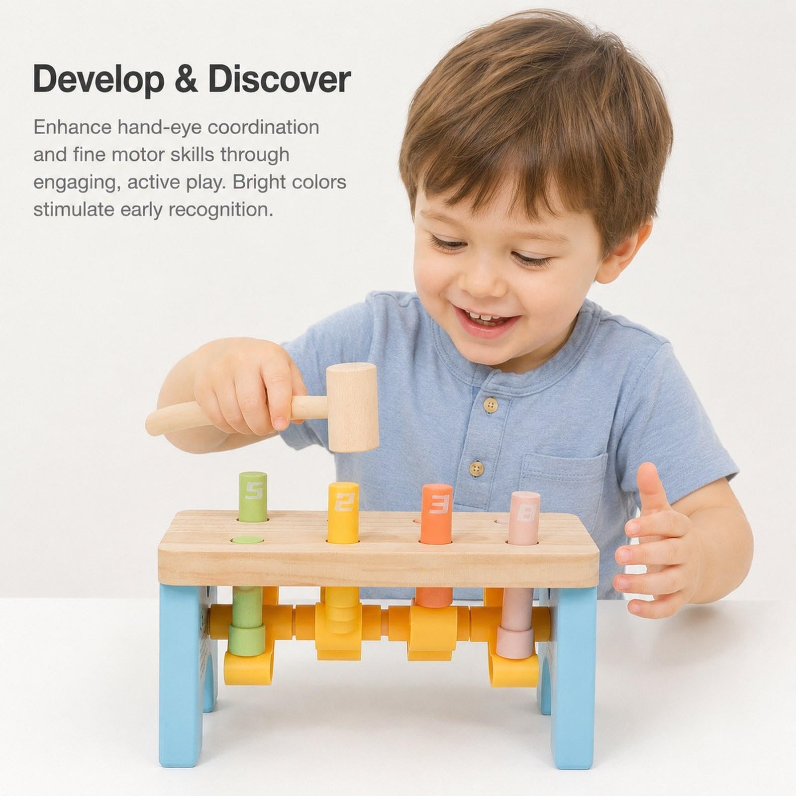 Klopfbank Aus Holz, Spielzeug mit Holzklöppeln, Lernspielzeug für Vorschulkinder, Koordination, Feinmotorik, Zahlenerkennung, Hand Augen Entwicklung,