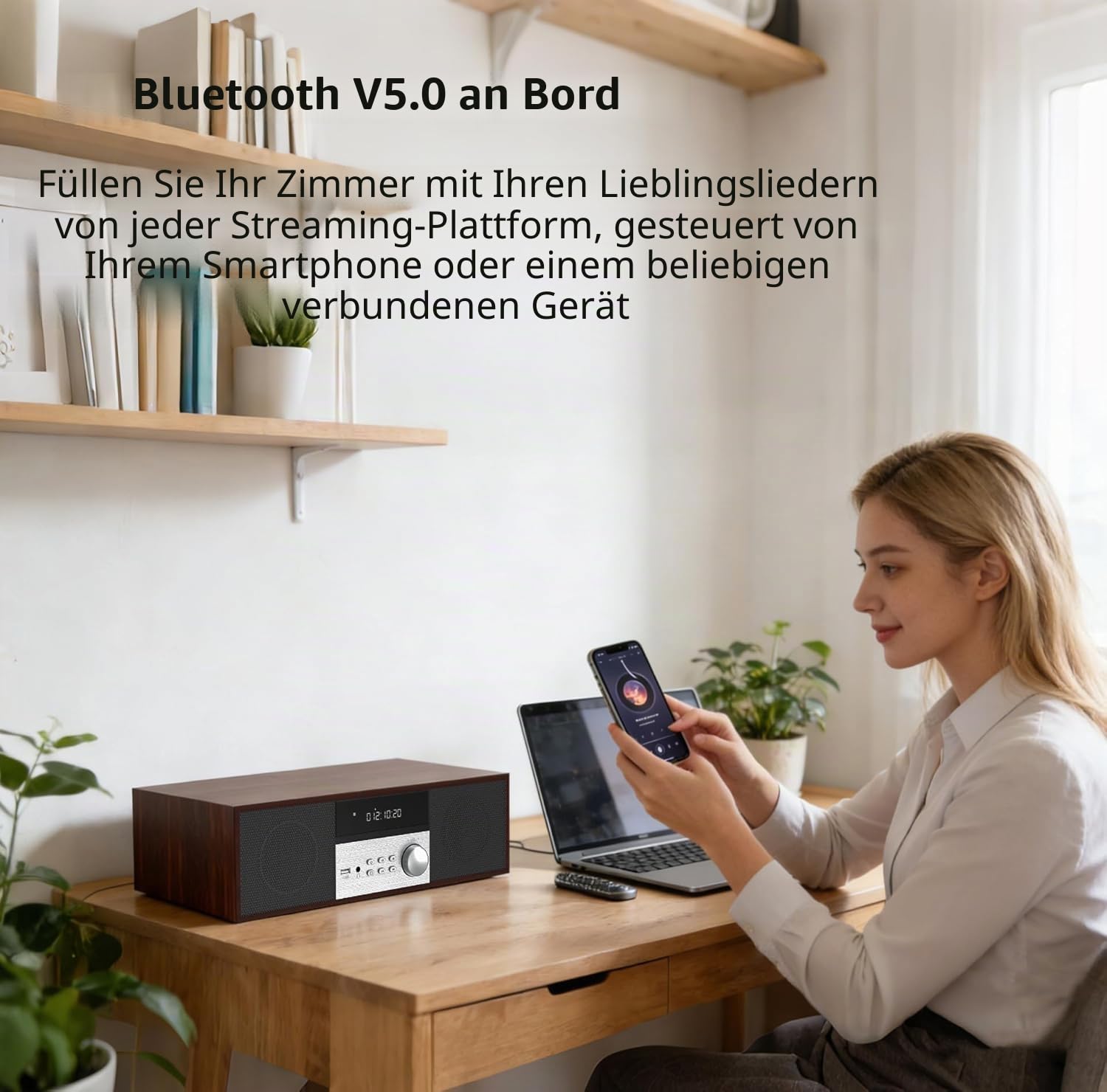 LONPOO Kompaktanlagen Micro HiFi-System, 40W RMS CD-Stereoanlage Musikanlage mit CD-Player, UKW Radio, Bluetooth, AUX-IN, Kopfhörer Ausgang, DSP-Tech, Klänge löschen& Satter Bass Ton