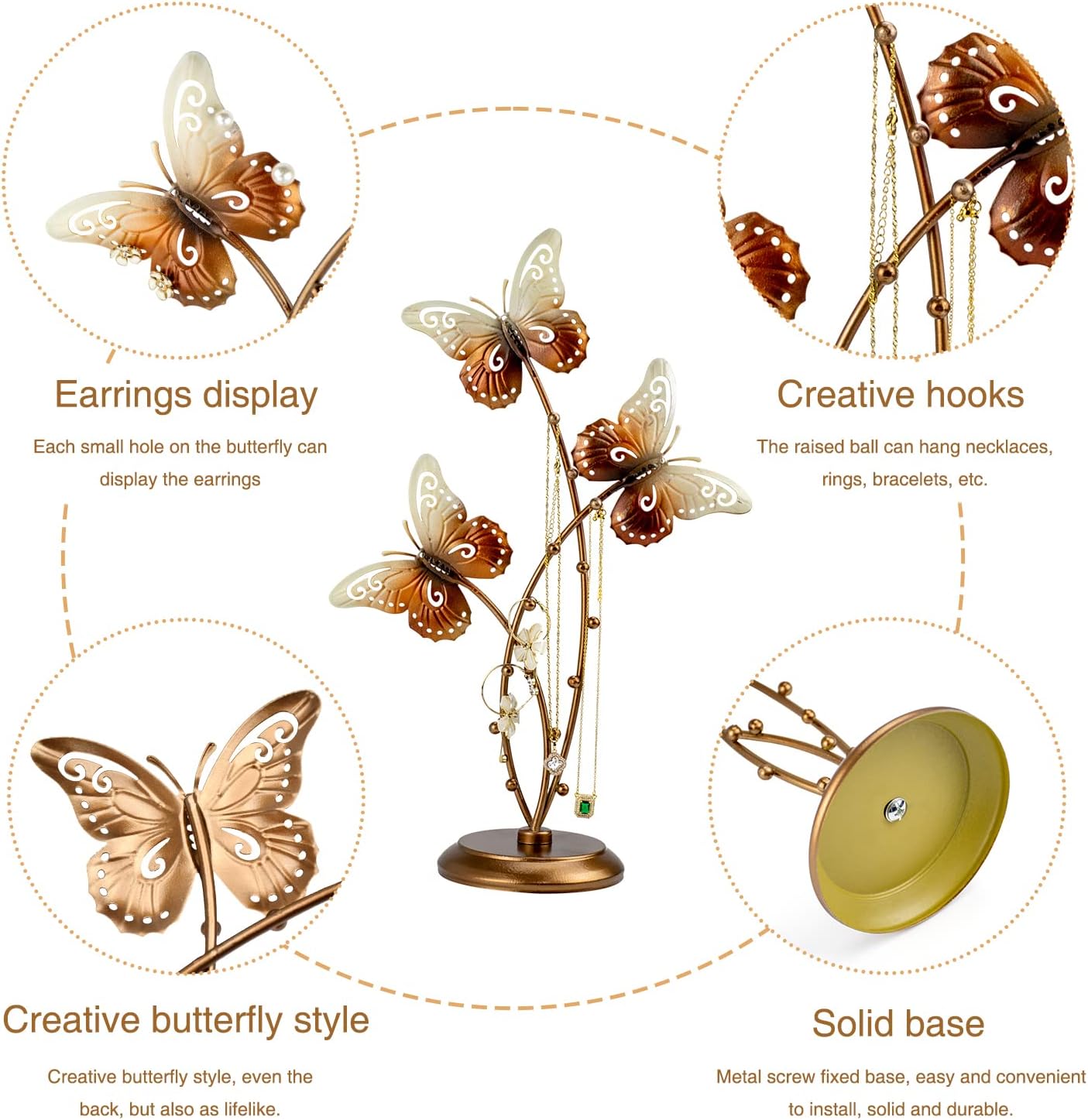 Gold Butterfly Jewelry Organizer Stand Display Earring Organizer Necklace Holder Stand Rack Jewelry Tower Metal Jewelry Stand Wedding Earring, Necklace Ring Jewelry Tree Home Decoration Gift for Woman