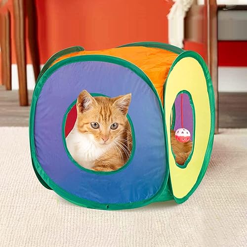 Túnel para gatos con bola de juego, juguete interactivo de tubo de juguetes para gatos Peek-a-Boo, cubo colorido