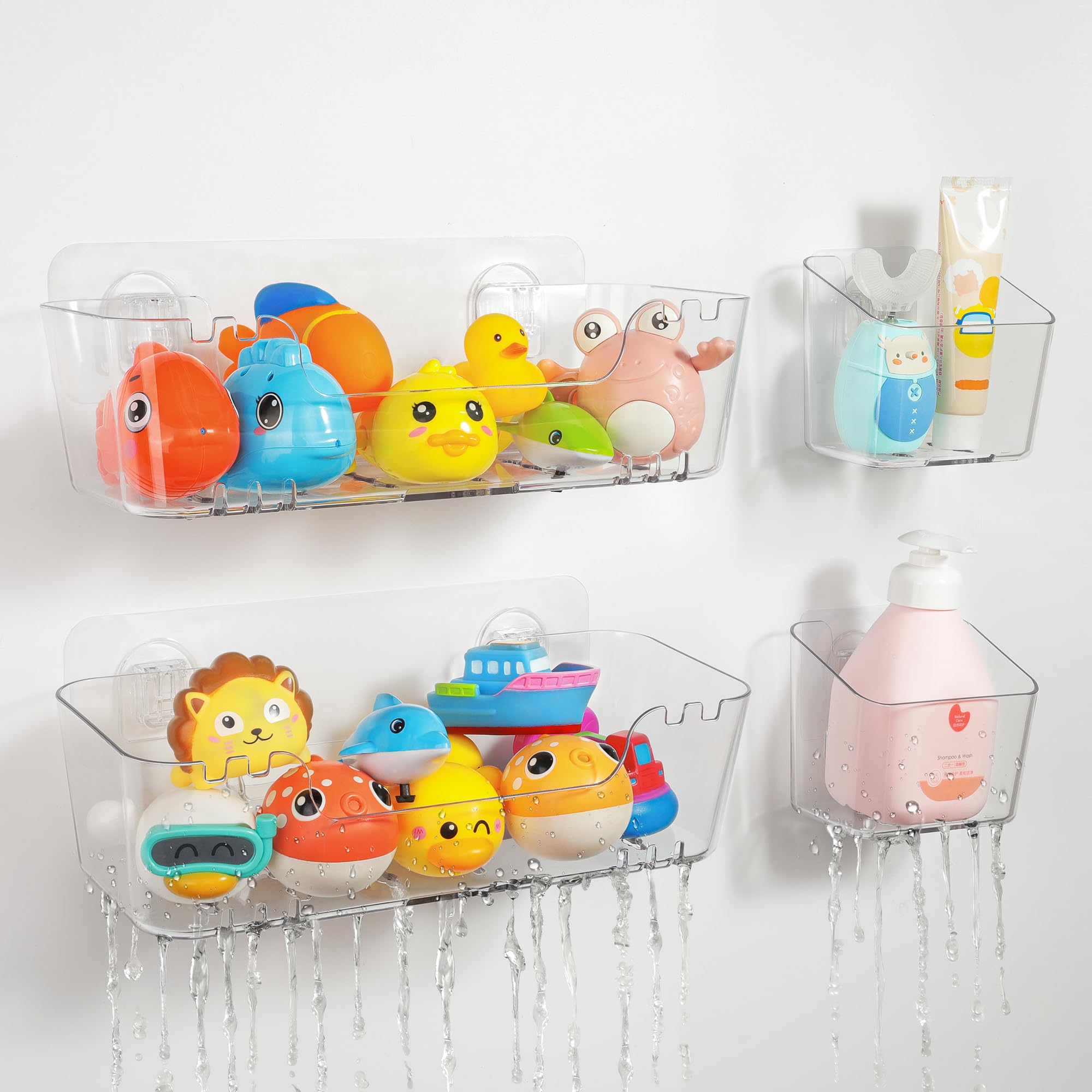 Bath Toy Storage Organizer 2 2 Pack Transparent Bath Toy Holder with Drain Holes Durable Plastic Bathtub Toy