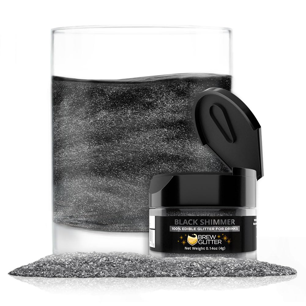 Brew Glitter - Black Shimmer (4g 1x Shaker Jar) | Genuine Edible Drink Glitter Created for Cocktails, Beer, Wine, Soda, Tea, Lemonade, Juice, Garnish, & Any Other Beverage
