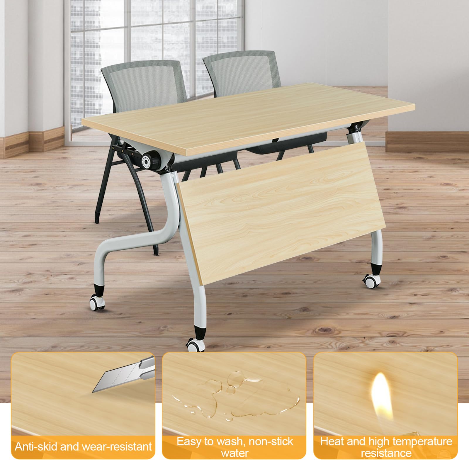 Nowoczesny składany stół konferencyjny z kółkami przenośny trening spotkanie seminarium lekcyjne stoły z klapką design mobilne meble biurowe (zestaw 4 47 x 19,6 cm 75 cm)