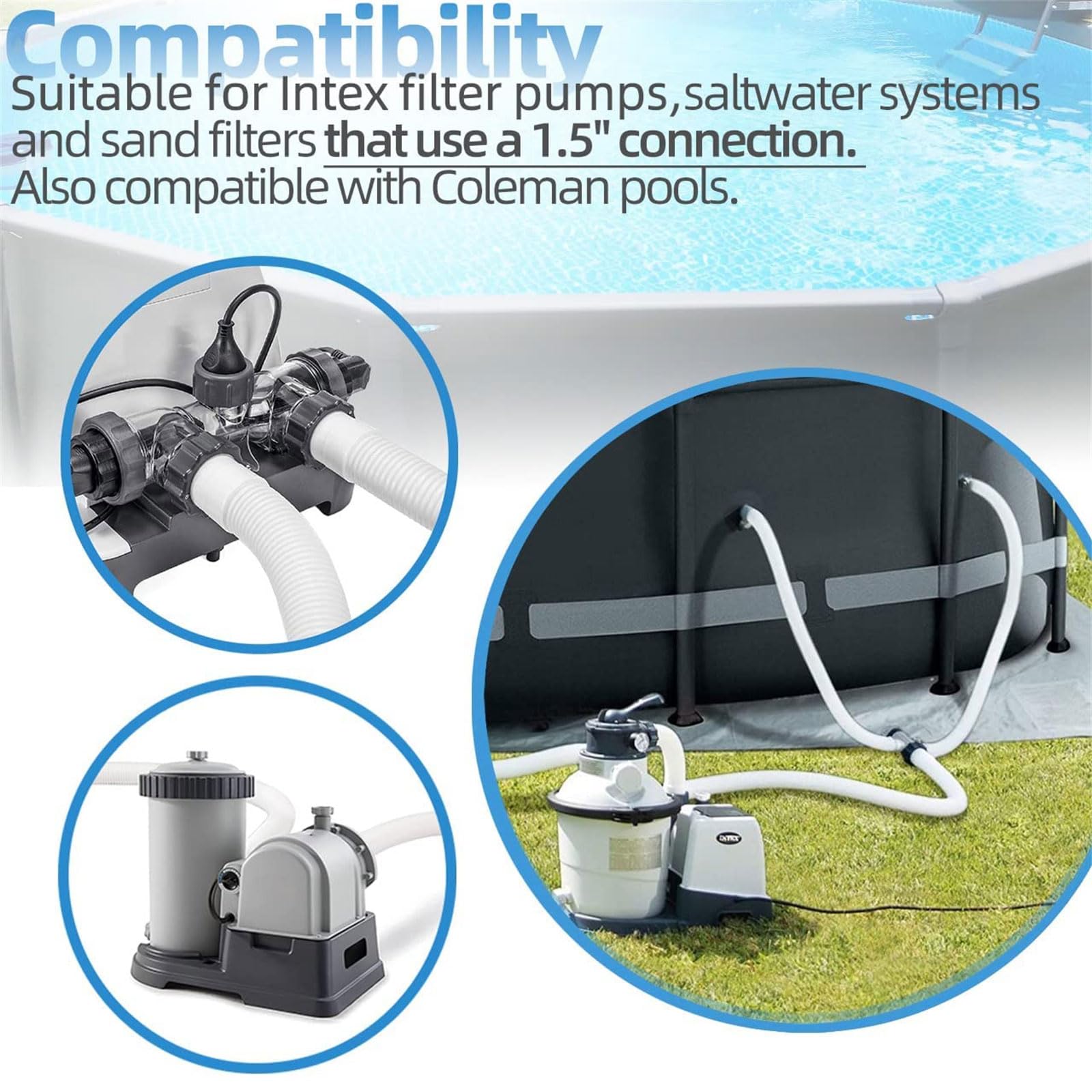 29060E Poolpumpenschläuche, 59 Zoll Poolschläuche für Intexx Filterpumpen, Sandfilter mit einer Kapazität von 1.500 bis 2.500 GPH, 1/2 / 4 Stück Sandfilterpumpe für oberirdische Teile,