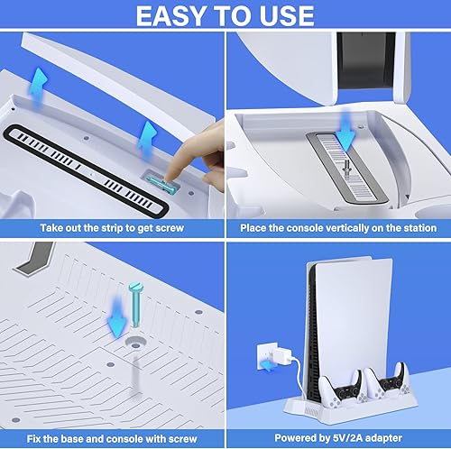 Miniatura 8 de DBEPANK Soporte para PS5 y estación de refrigeración con estación de carga de doble controlador PS5 soporte vertical con soporte para auriculares,