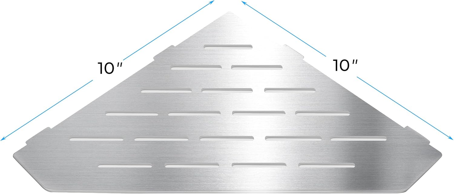 FerdY 2-Pack 10" Brushed Nickel Recessed Corner Shower Shelf, for Tiled Bathroom Walls, 304 Stainless Steel Floating Shelf, Shower Caddy Storage Shelves, No Drilling Required, Striped Diamond