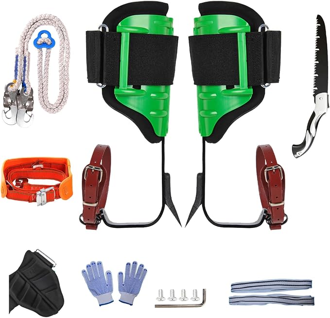 Bimti Adjustable Tree Climbing Spikes - Arborist Gear With Pads & Belt For Fruit Picking, Hunting, Tree Work