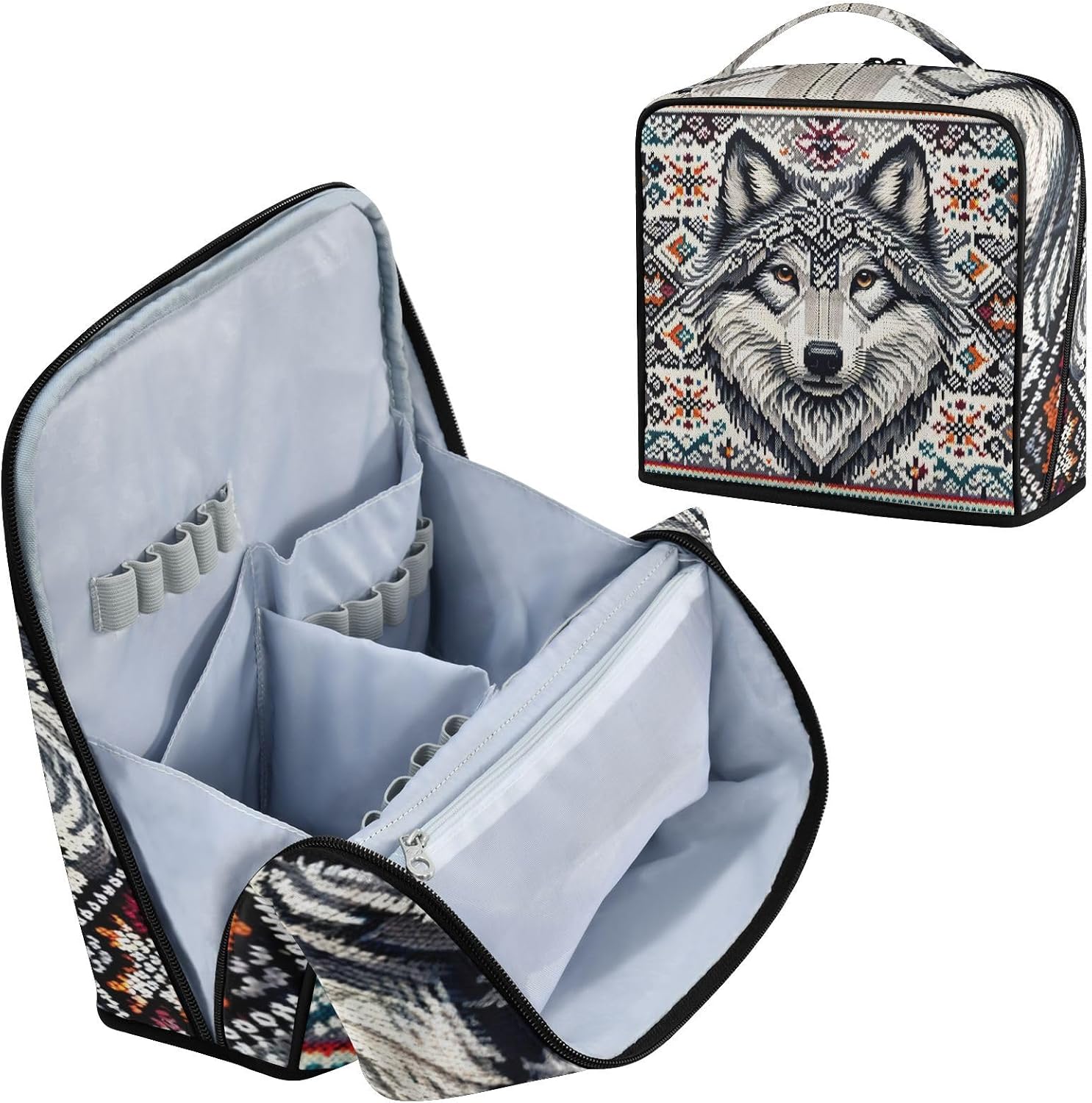 Aztec Navajo Wolf Standing Makeup Bag