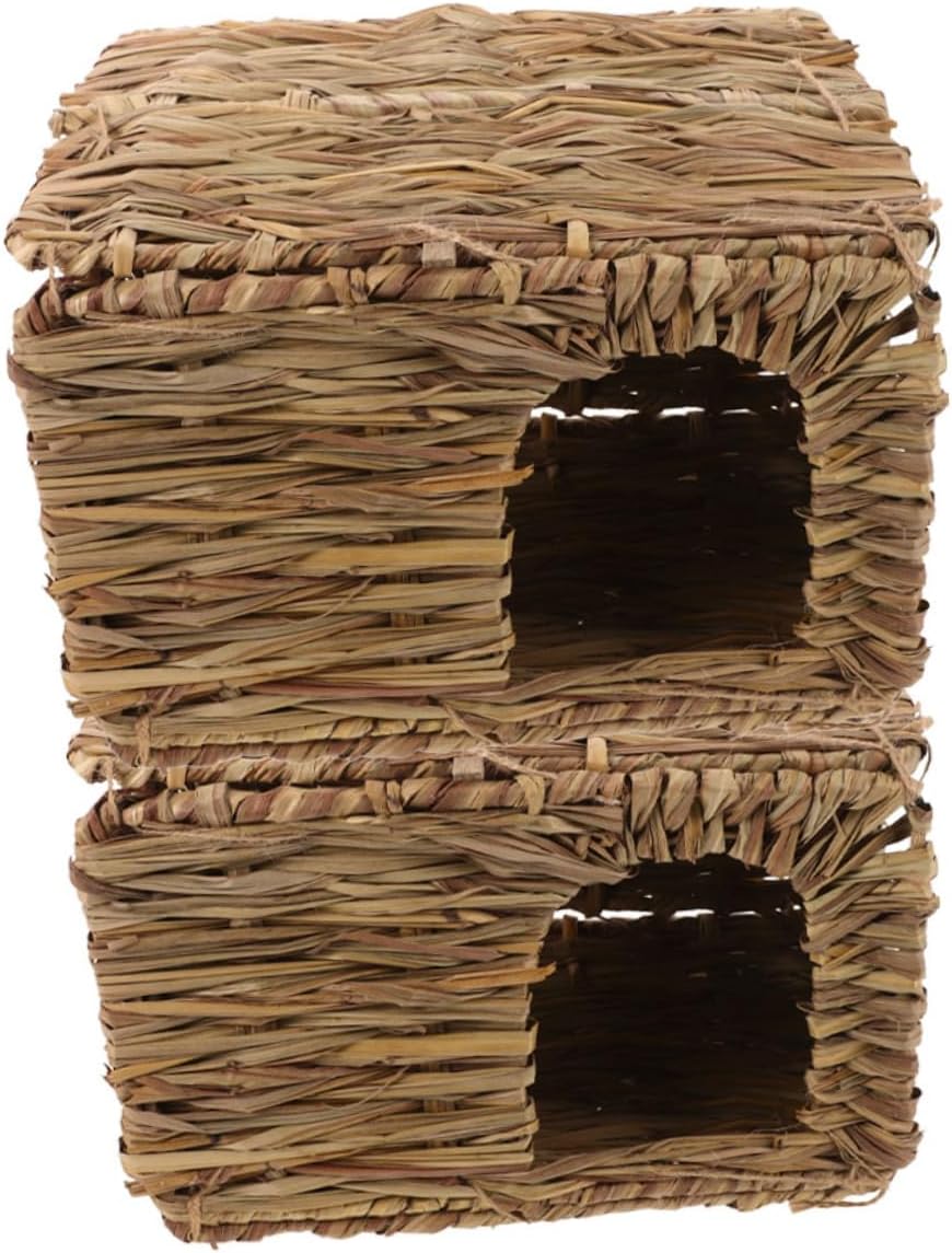 HANABASS 2pcs Foldable Grass Hideout for Small Animals Guinea Pig Nesting Bed Portable Bunny Shelter and Sturdy Design for Comfortable Resting Space