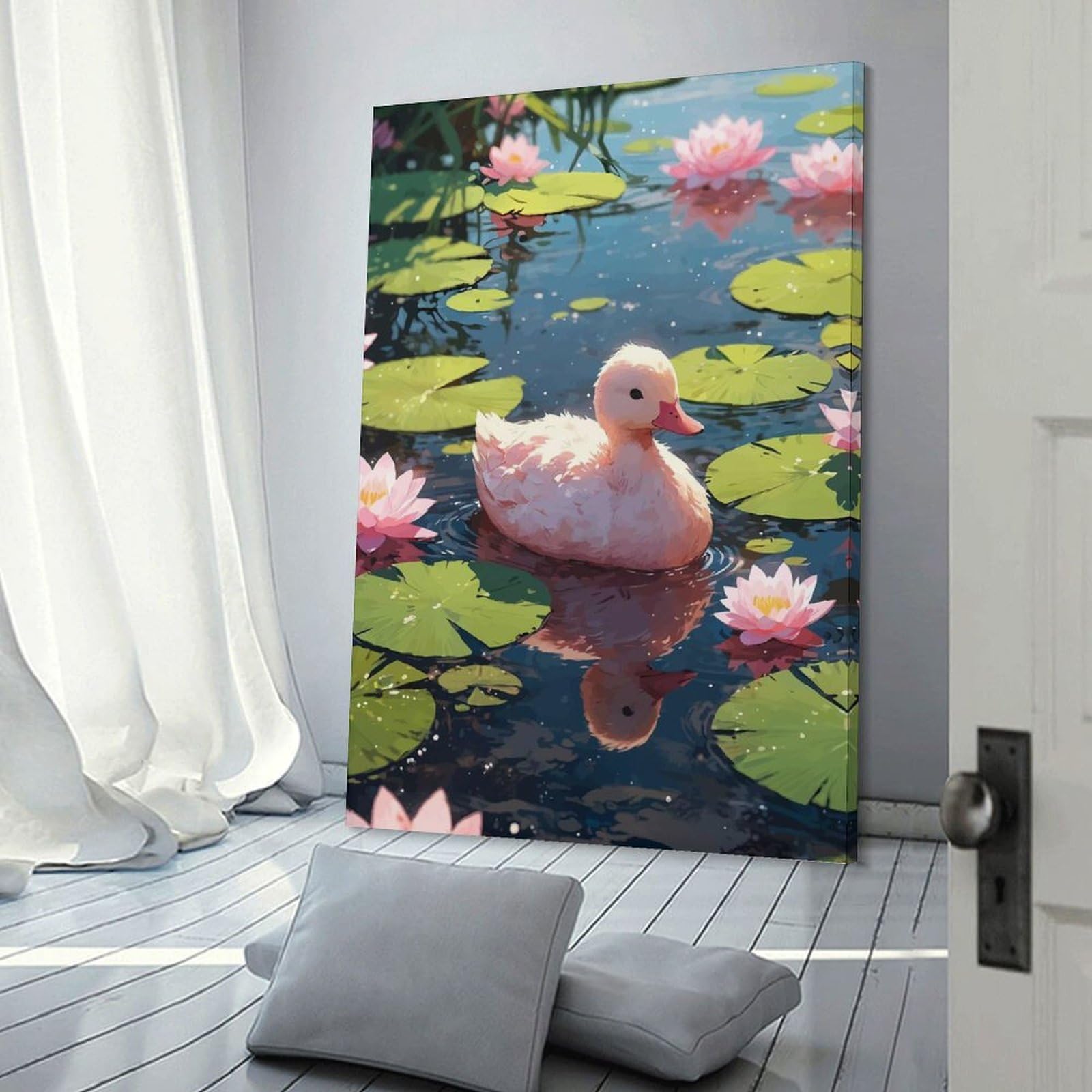 Junmoney Duckling in A Lily Pond Wall Picture Print, 24x36inch(60x90cm), for Apartment Walls, Studios Or Work Areas, Stylish Wall Art for Fresh Spaces