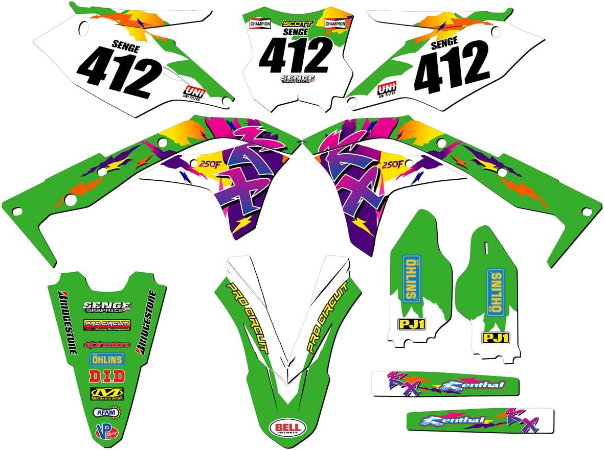 2017-2020 KX 250 F Throwback Green Senge Graphics Complete Kit with Rider I.D. Compatible with Kawasaki