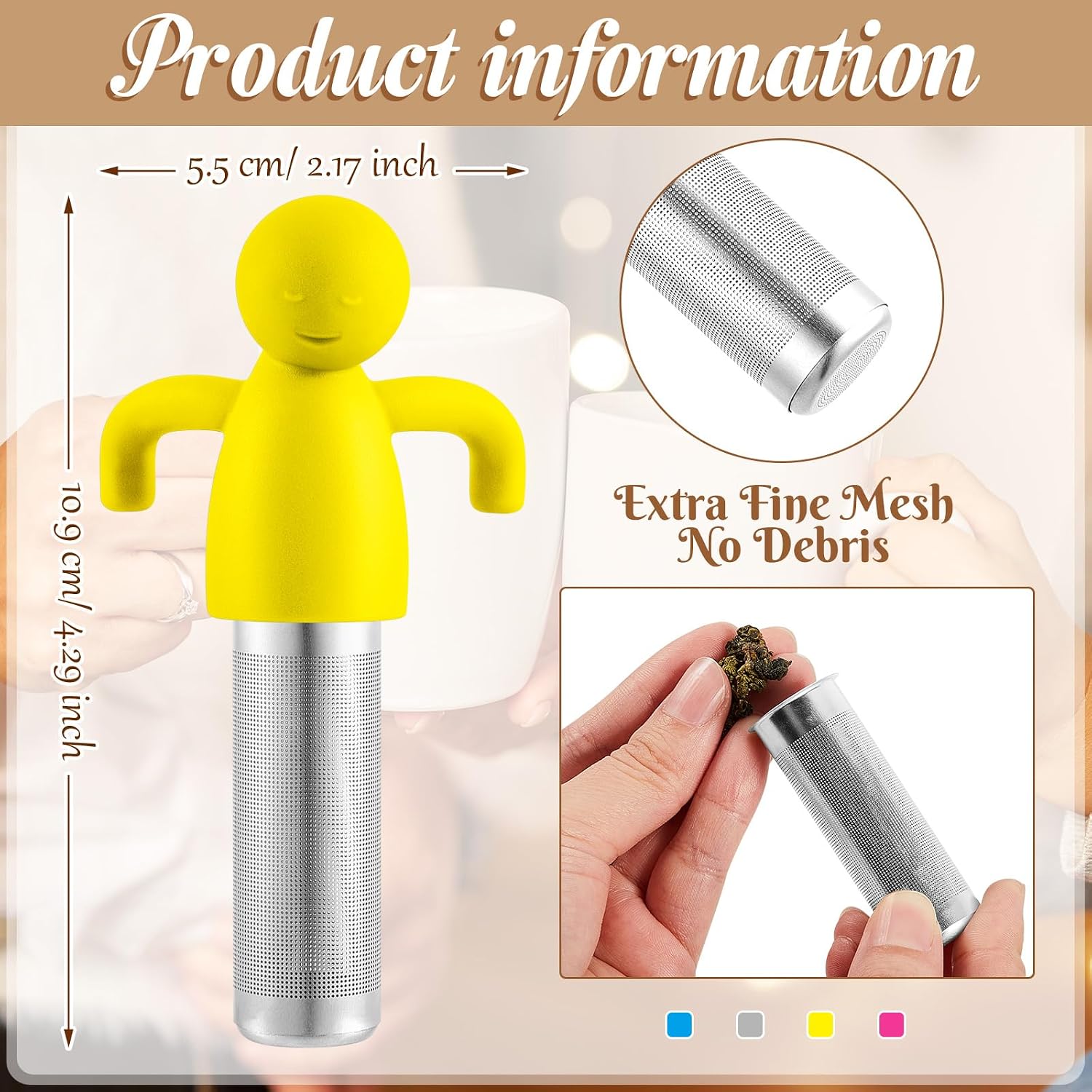 4 Pieces Tea Infuser for Loose Tea, Gray, Blue, Rose Red, Yellow