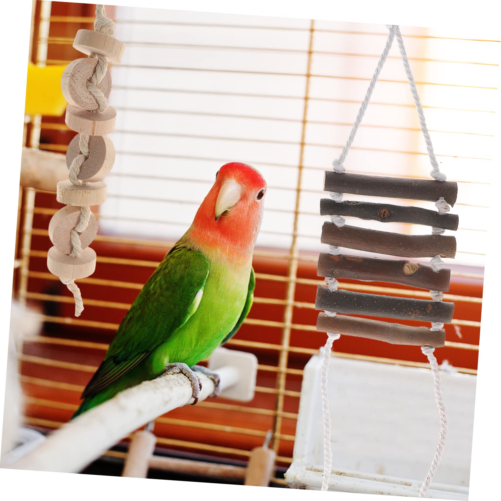 9 Piezas Juguetes para Jaula de Pájaros con de Madera Natural y Cuerda Accesorio para Periquitos y Cotorras Juguetes Divertidos para y Masticar Pequeños Psitácidos