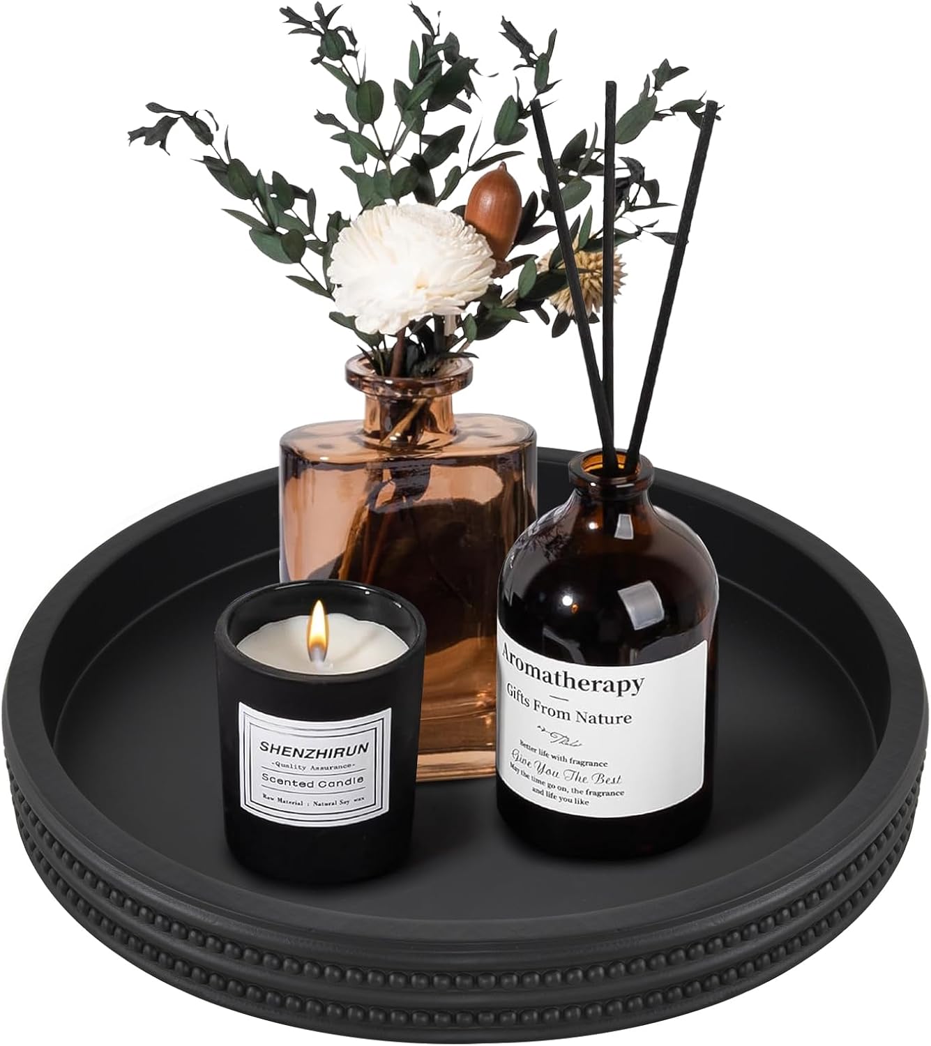 Round Tray for Coffee Table Decor-Concrete Decorative Tray for Home Decor,Coffee Table Tray Decor,Kitchen Table Centerpieces Tray Decor-Centerpiece Tray(Black, circular-11.2inch) Black-round 11" x 11" x 1.5"