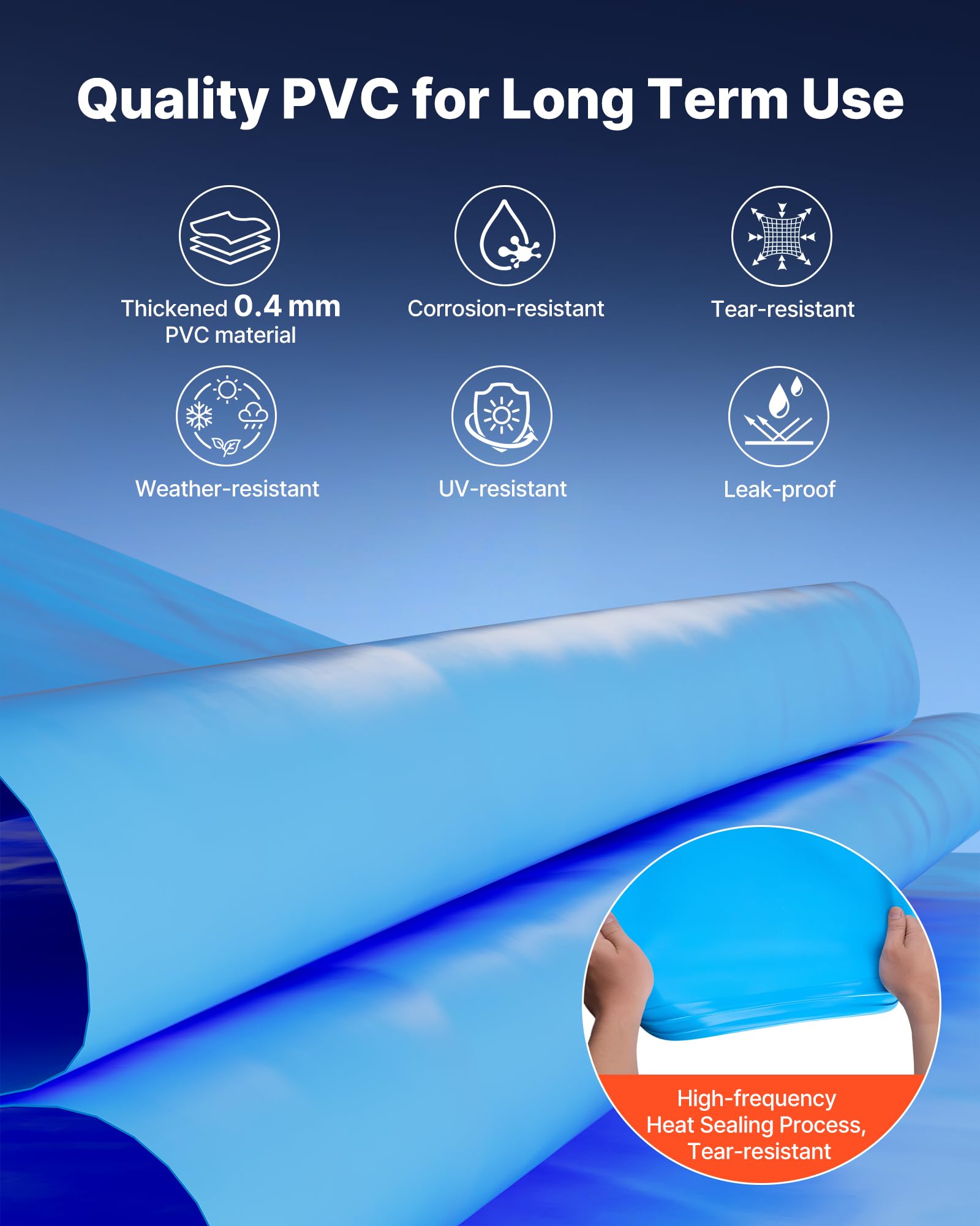 VEVOR Liner per Piscina Ovale 375 x 732 cm con Bordo a Incastro, Rivestimento Interno per Piscina Fuori Terra, Pellicola in Vinile Resistente, Altezza Parete 120 cm, con Toppe di Riparazione, Blu