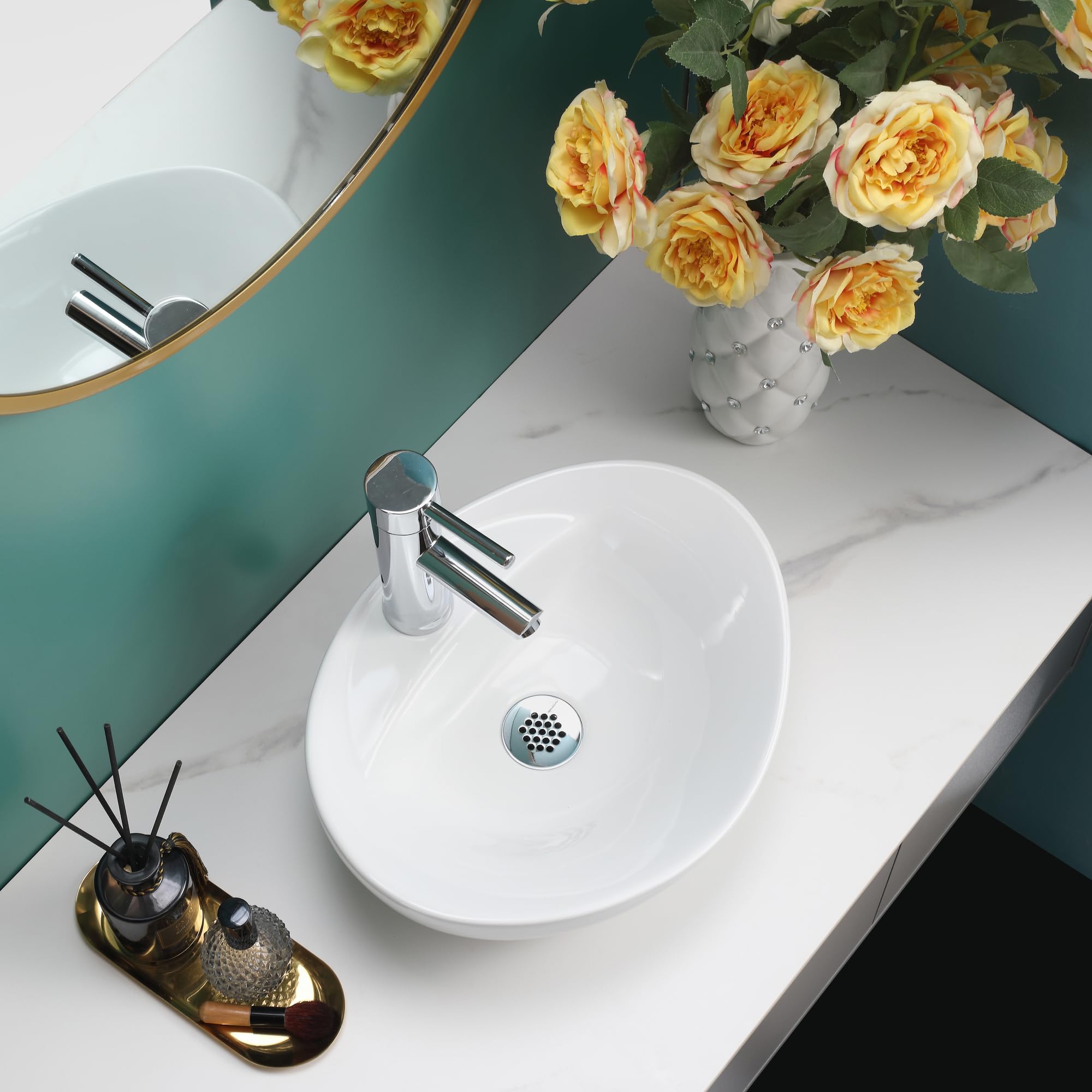 Home Supplies Ceramic Cloakroom Basin Hand Washing Sink, Modern Design Gloss White Countertop Basin Cloakroom Sink for Bathroom Lavatory, Vanity Cabinet. ((135x405x330mm(HxWxD))