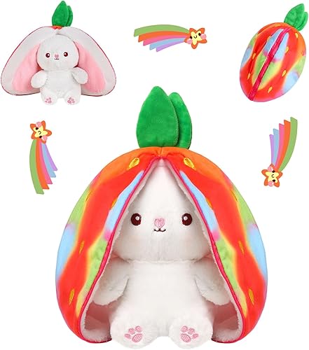 Miniatura 13 de MIAODAM Peluche de Conejo de Pascua, Conejo de Zanahoria y Fresa de Peluche se Convierte en Muñeco de Conejo de Fruta, Peluches Juguete Divertido