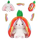 MIAODAM Rainbow Strawberry Bunny Stuffed Animal, Rainbow and Strawberry Bunny Plush Turn Into Rabbit Fruit Doll, Plushie Funny Bunny Toy for Baby (10 inch)