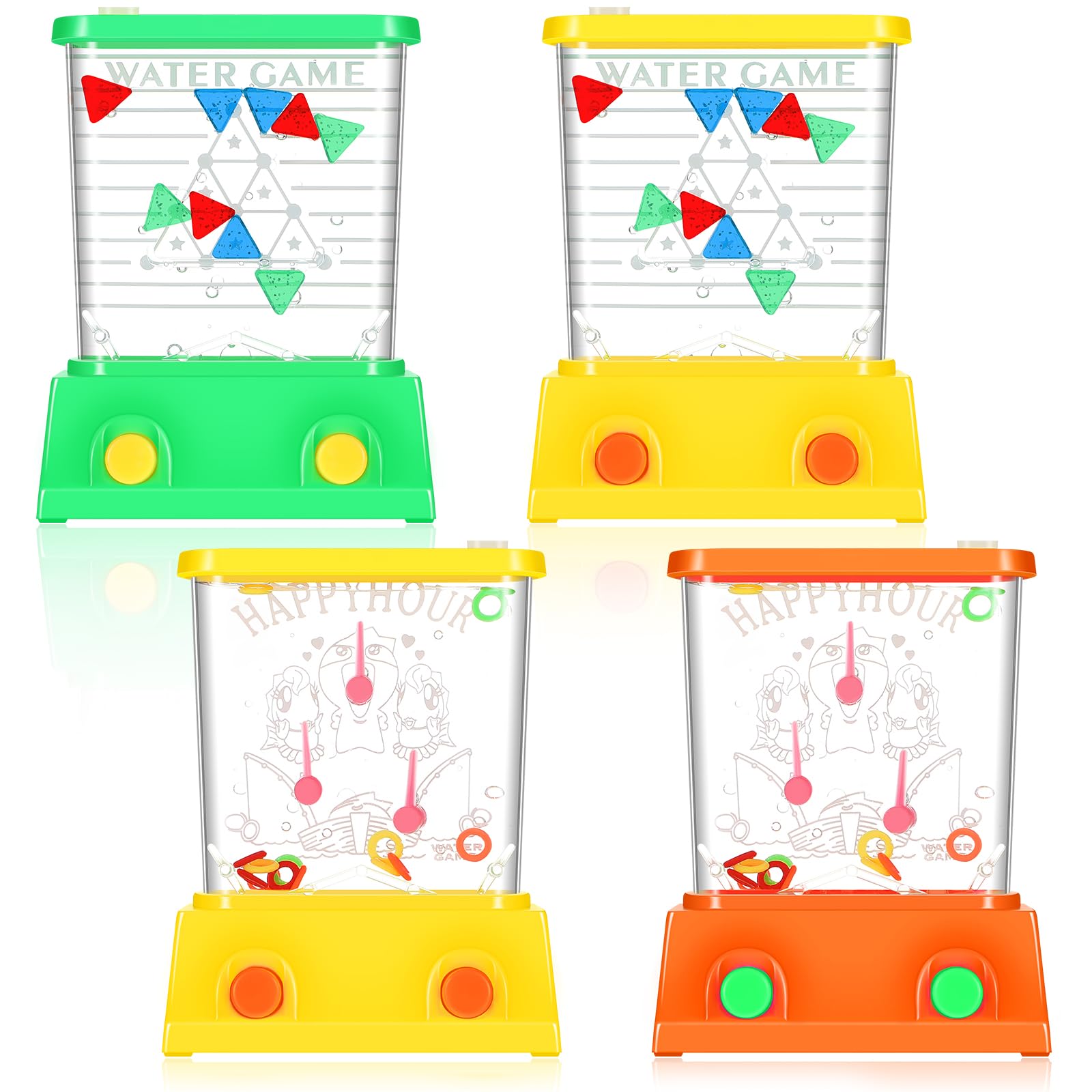 Gejoy 4 Pieces Water Games Handheld for Kid Small Retro Waterful Ring Toss Handheld Game Birthday Goodie Bags Stuffers School Classroom Prize Reward Pastime Car Toy Fidget for Boy Girl(Fresh Style)