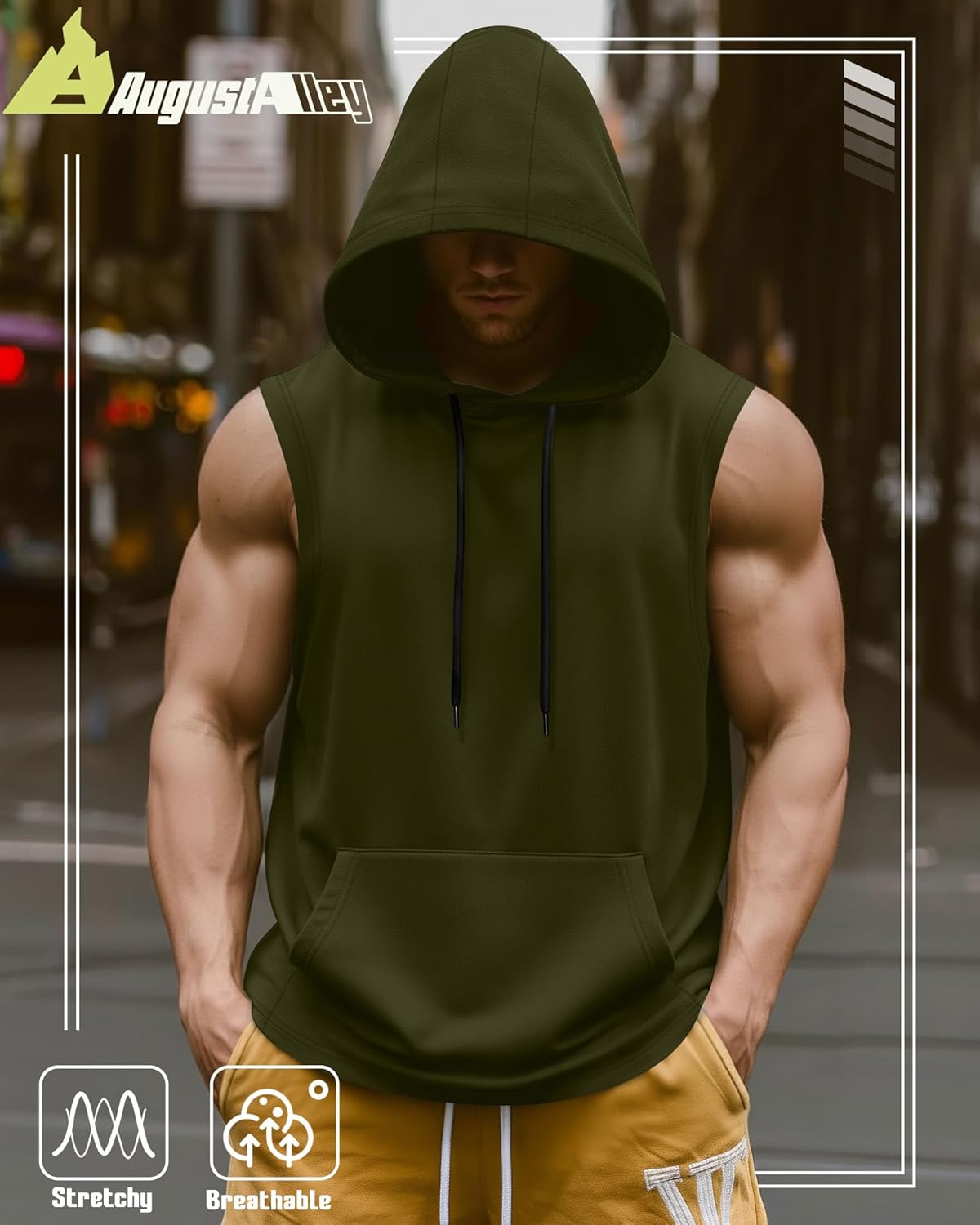 3 Pack Men's Hooded Tank Tops, Workout Sleeveless Gym Hoodie Muscle Bodybuilding Running Cut Off Shirts - Image 5