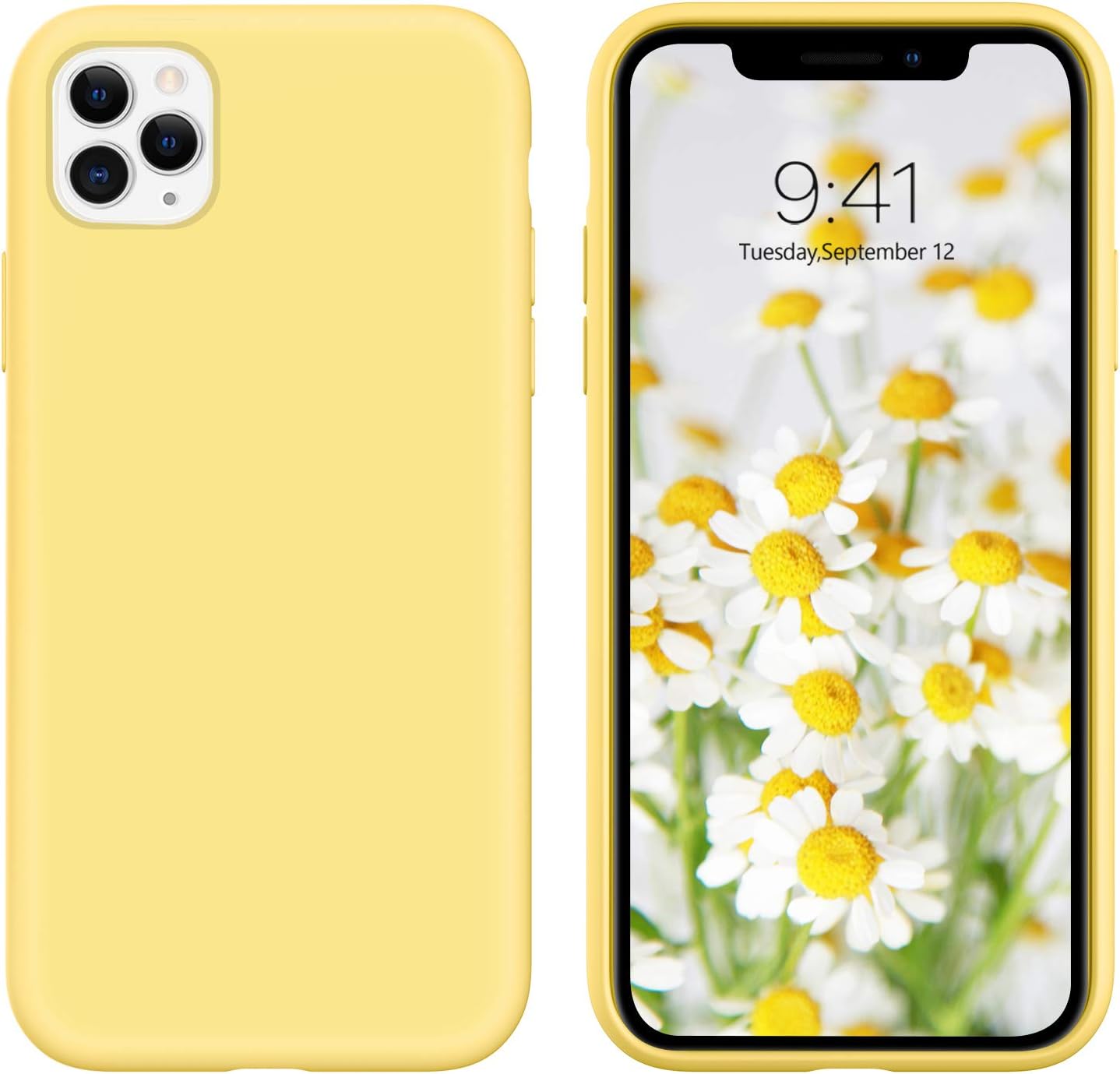 DUEDUE iPhone 11 Pro Case,Liquid Silicone Soft Gel Rubber Slim Cover with Microfiber Cloth Lining Cushion Shockproof Full Body Protective Case for iPhone 11 Pro 5.8" for Women Girls, Yellow